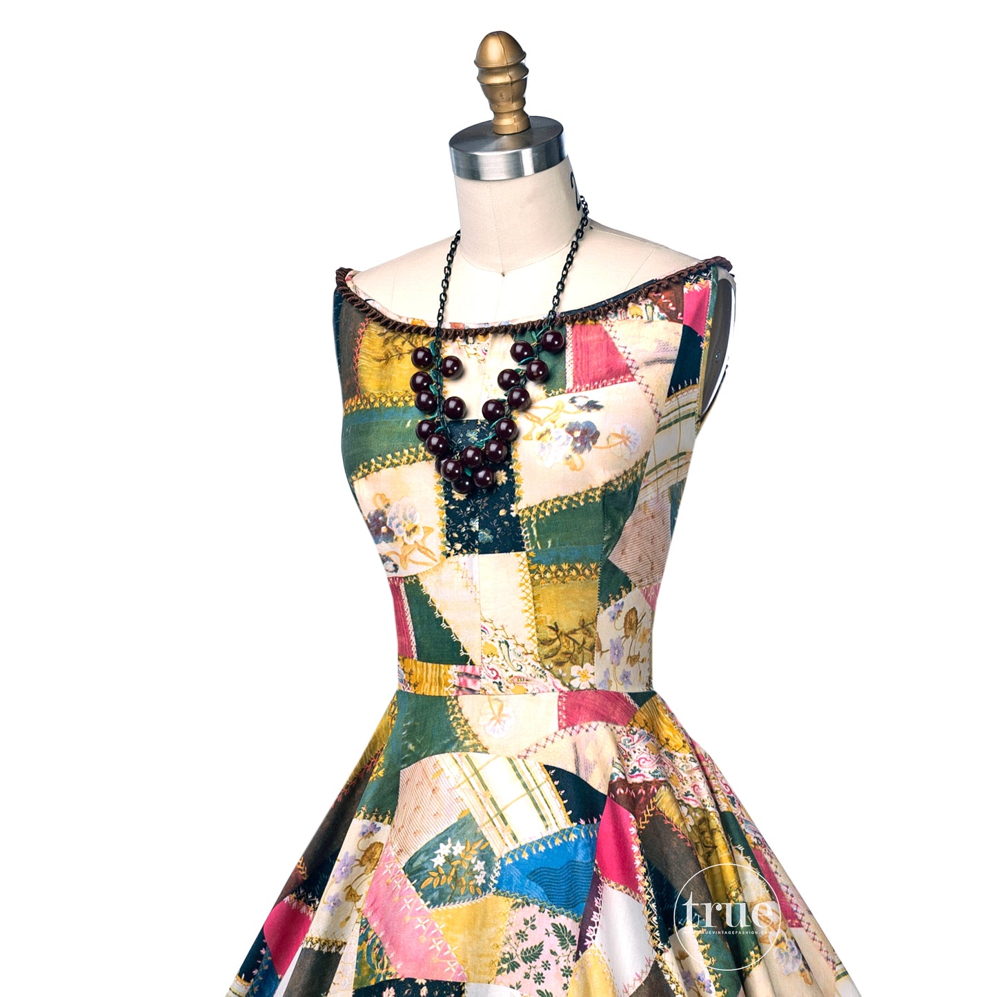 vintage 1950's dress ...fab Madalyn Miller crazy quilt novelty print full circle skirt dress