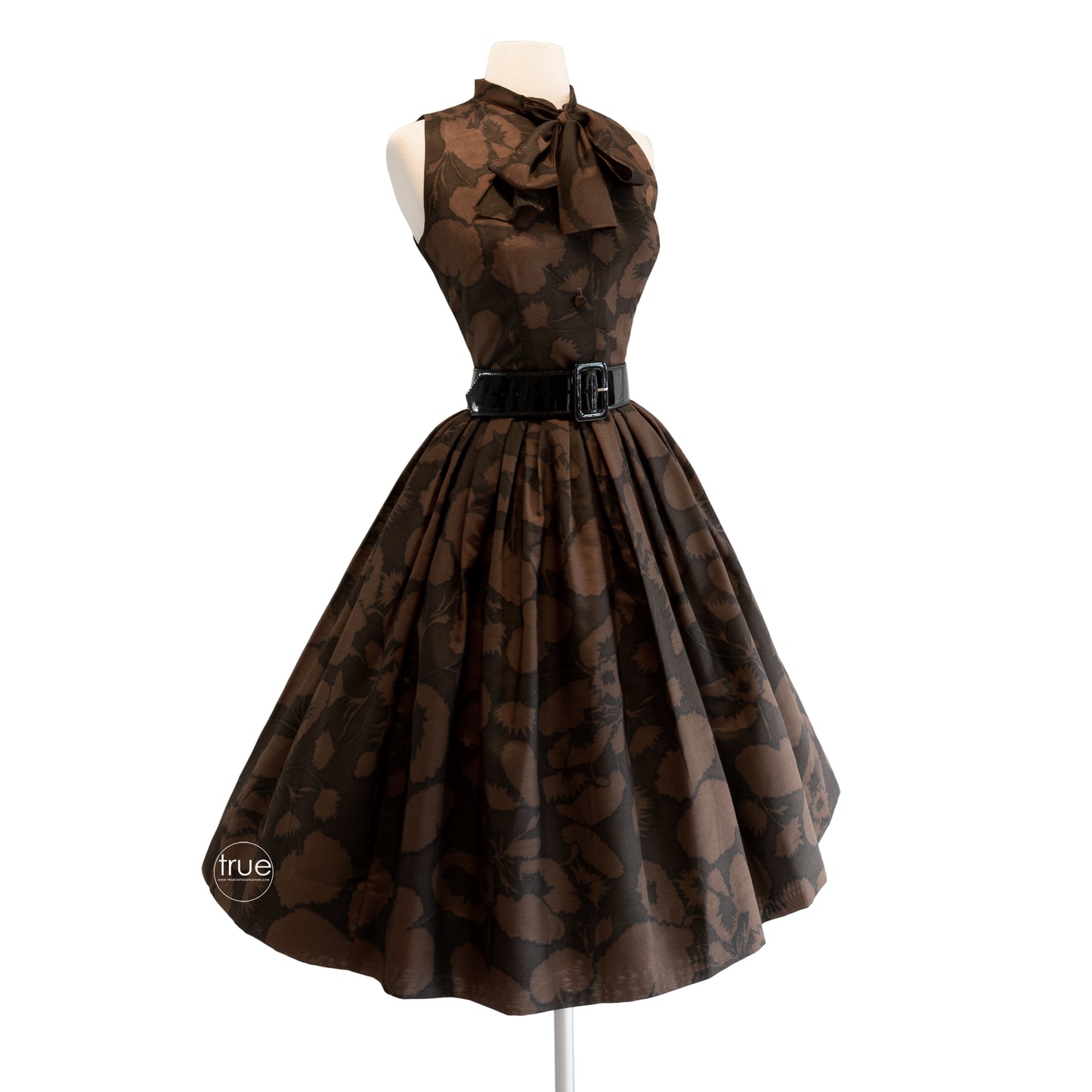 vintage 1950's dress ...espresso floral MAJESTIC 2 pc skirt & pussy bow top set