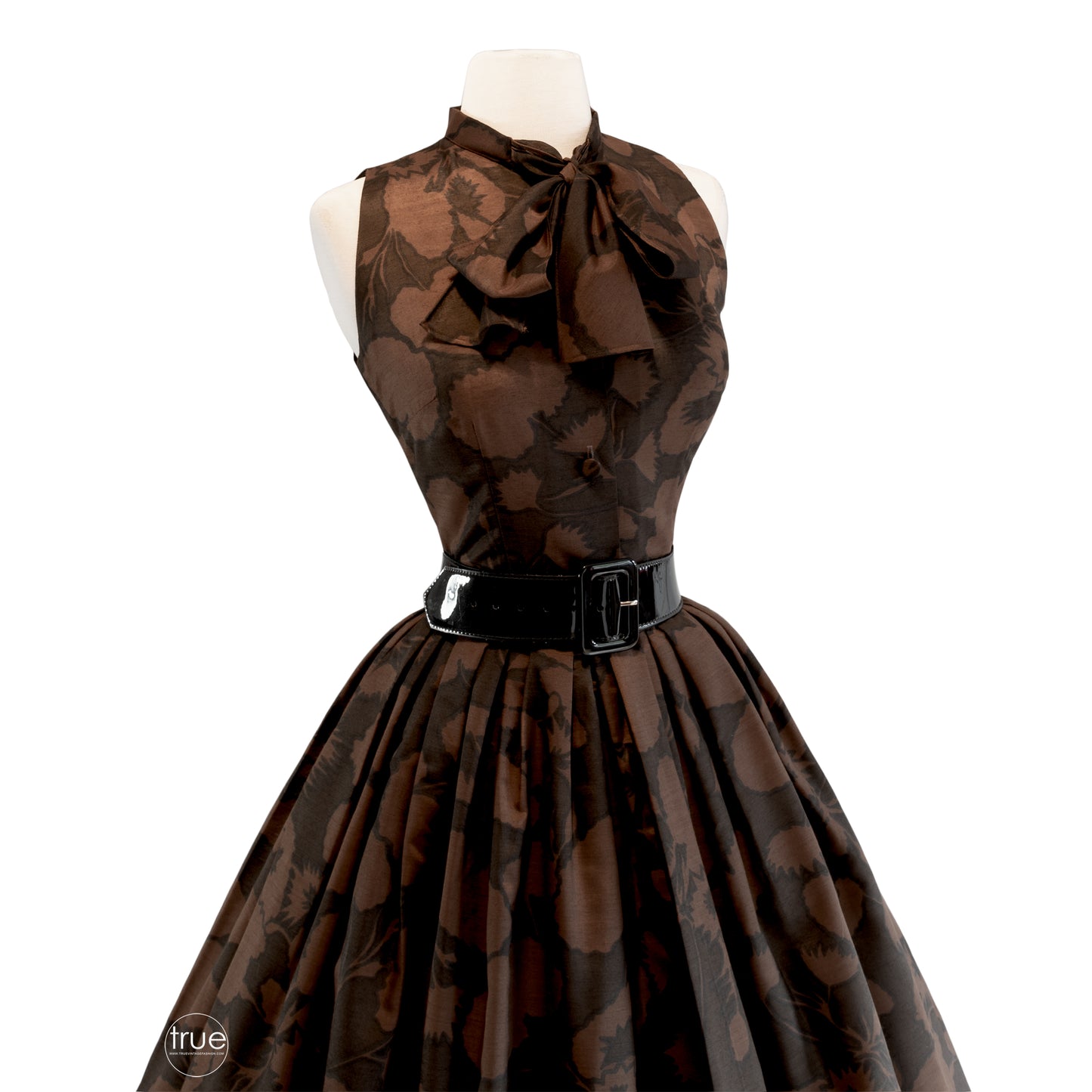 vintage 1950's dress ...espresso floral MAJESTIC 2 pc skirt & pussy bow top set