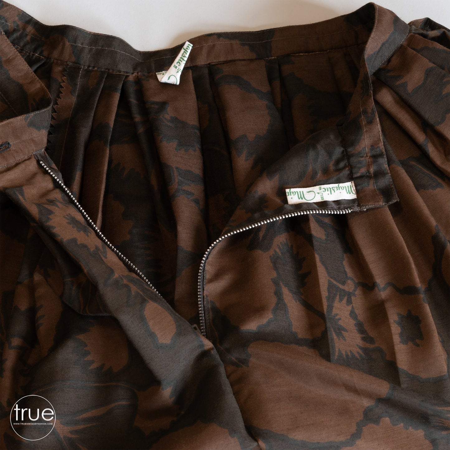 vintage 1950's dress ...espresso floral MAJESTIC 2 pc skirt & pussy bow top set