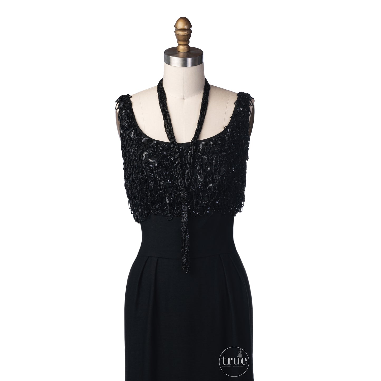 1950's Mardi Gras black beaded shimmy dress