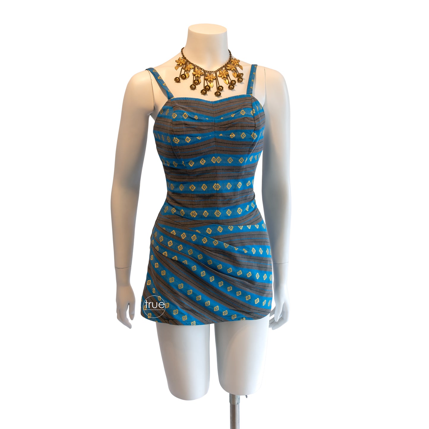 vintage 1950's swimsuit ...pool goddess MARINA DEL MAR gold metallic ikat bathing suit