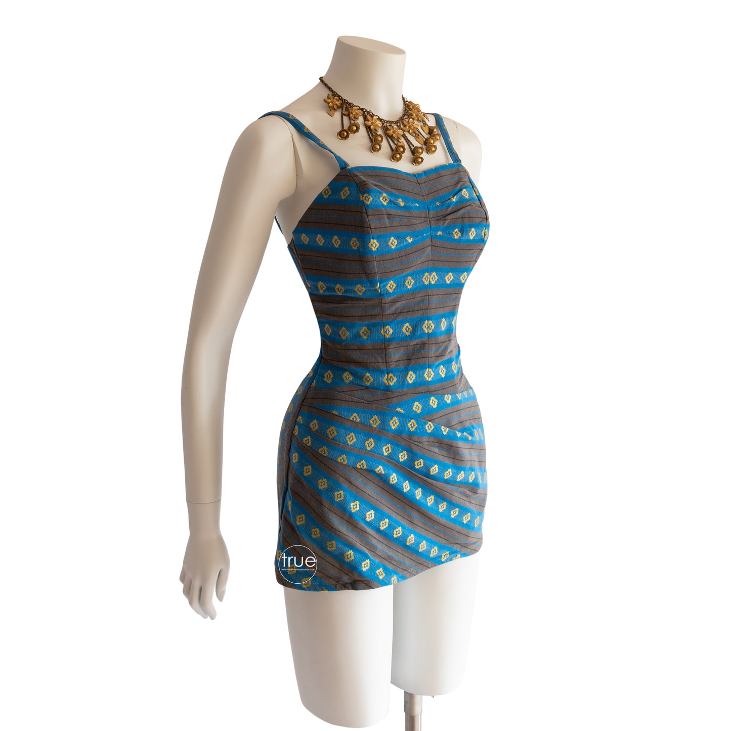 vintage 1950's swimsuit ...pool goddess MARINA DEL MAR gold metallic ikat bathing suit