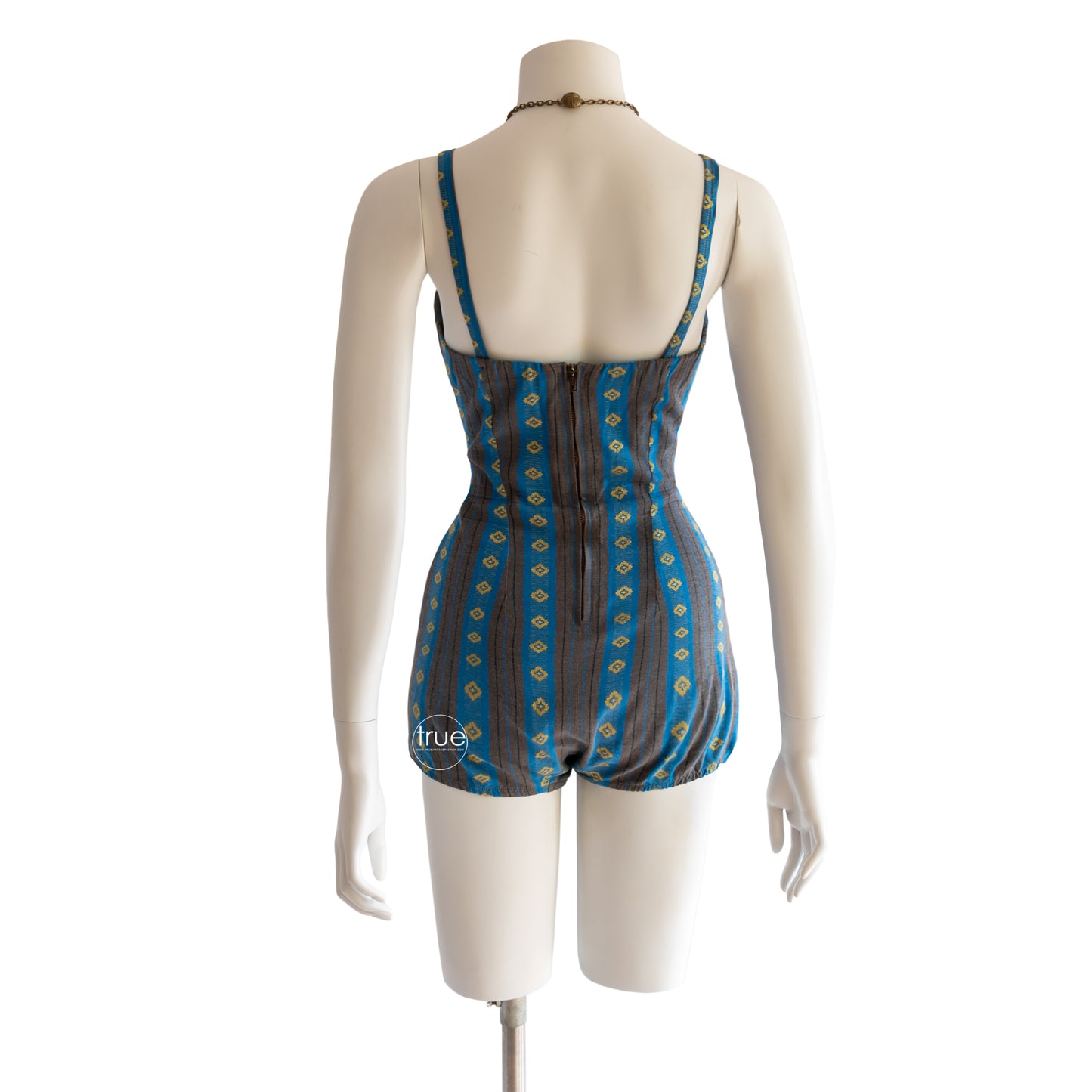 vintage 1950's swimsuit ...pool goddess MARINA DEL MAR gold metallic ikat bathing suit