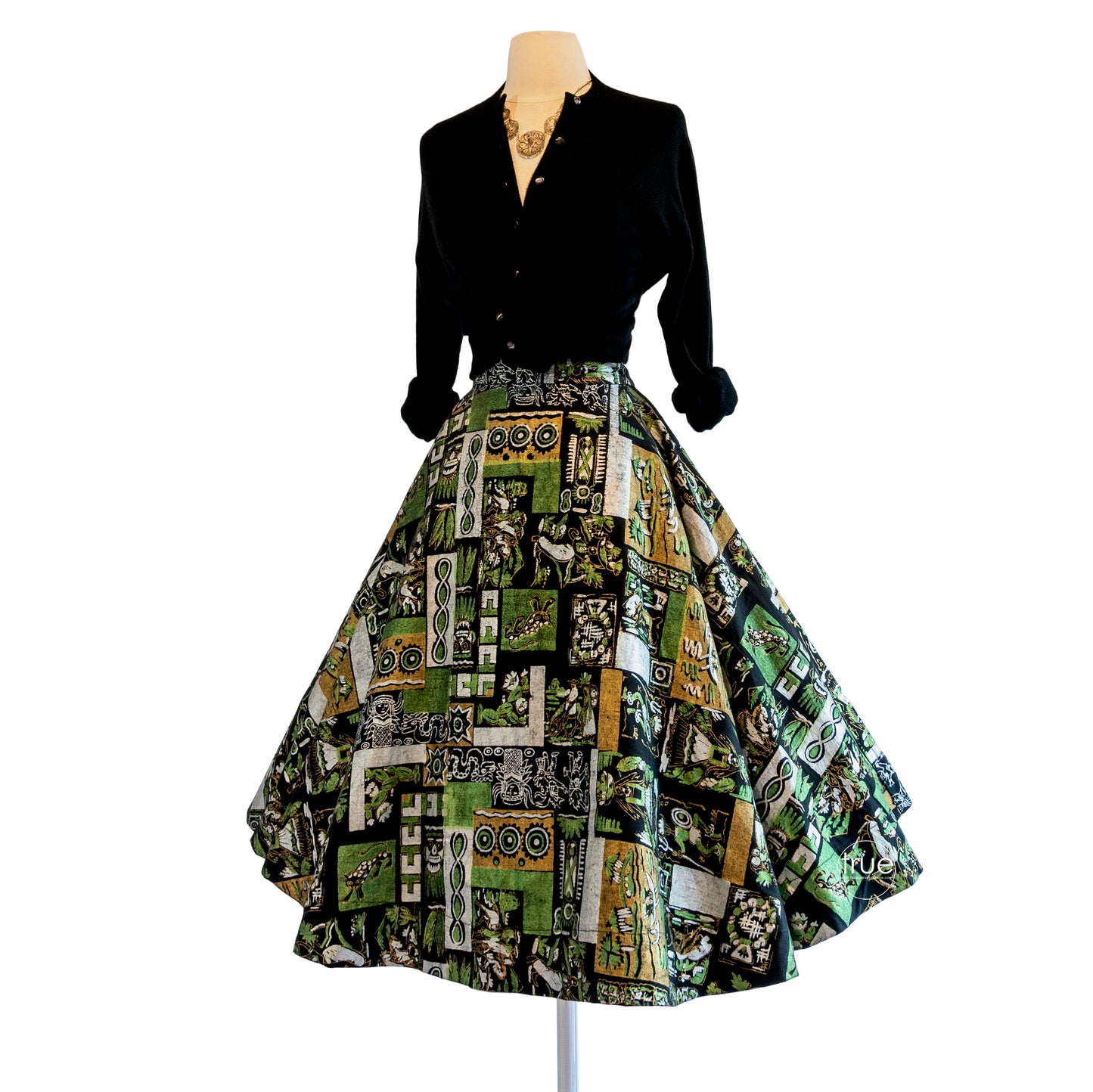 vintage 1950's skirt ...amazing hand-painted cotton MEXICAN CIRCLE SKIRT w/ all the traditional scenes in one!