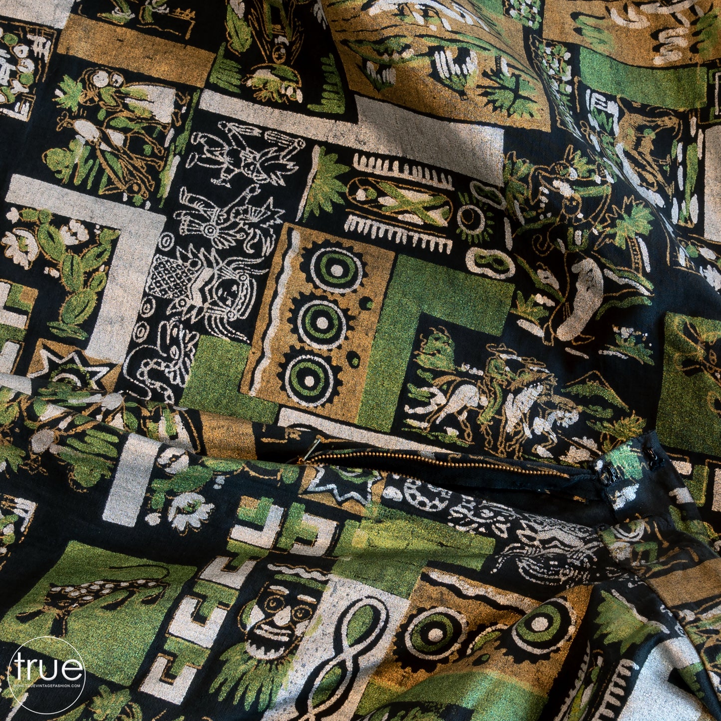 vintage 1950's skirt ...amazing hand-painted cotton MEXICAN CIRCLE SKIRT w/ all the traditional scenes in one!