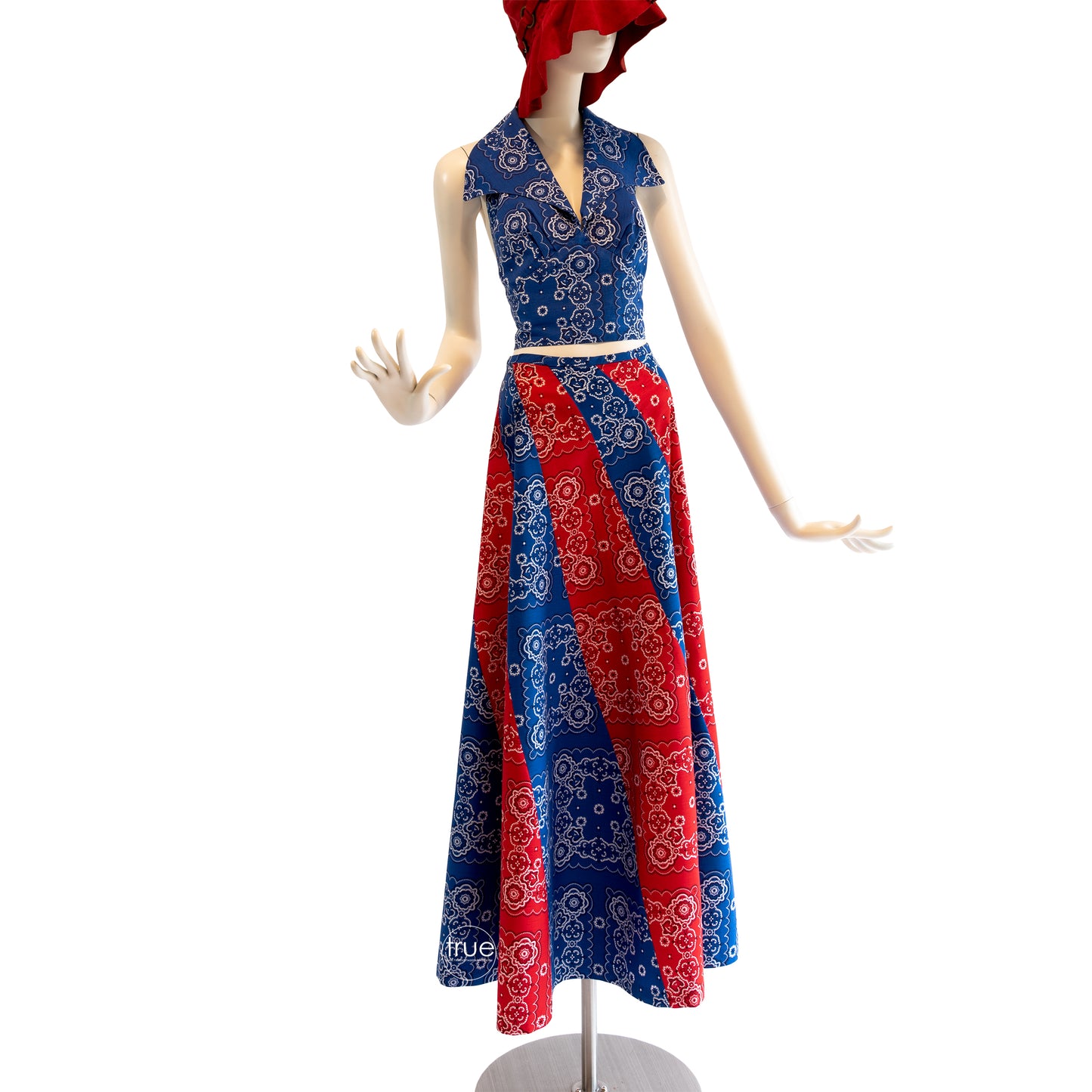 vintage 1970's 2 piece dress ...festival ready MISS BIERNE original 2pc skirt & maxi bandana patchwork set