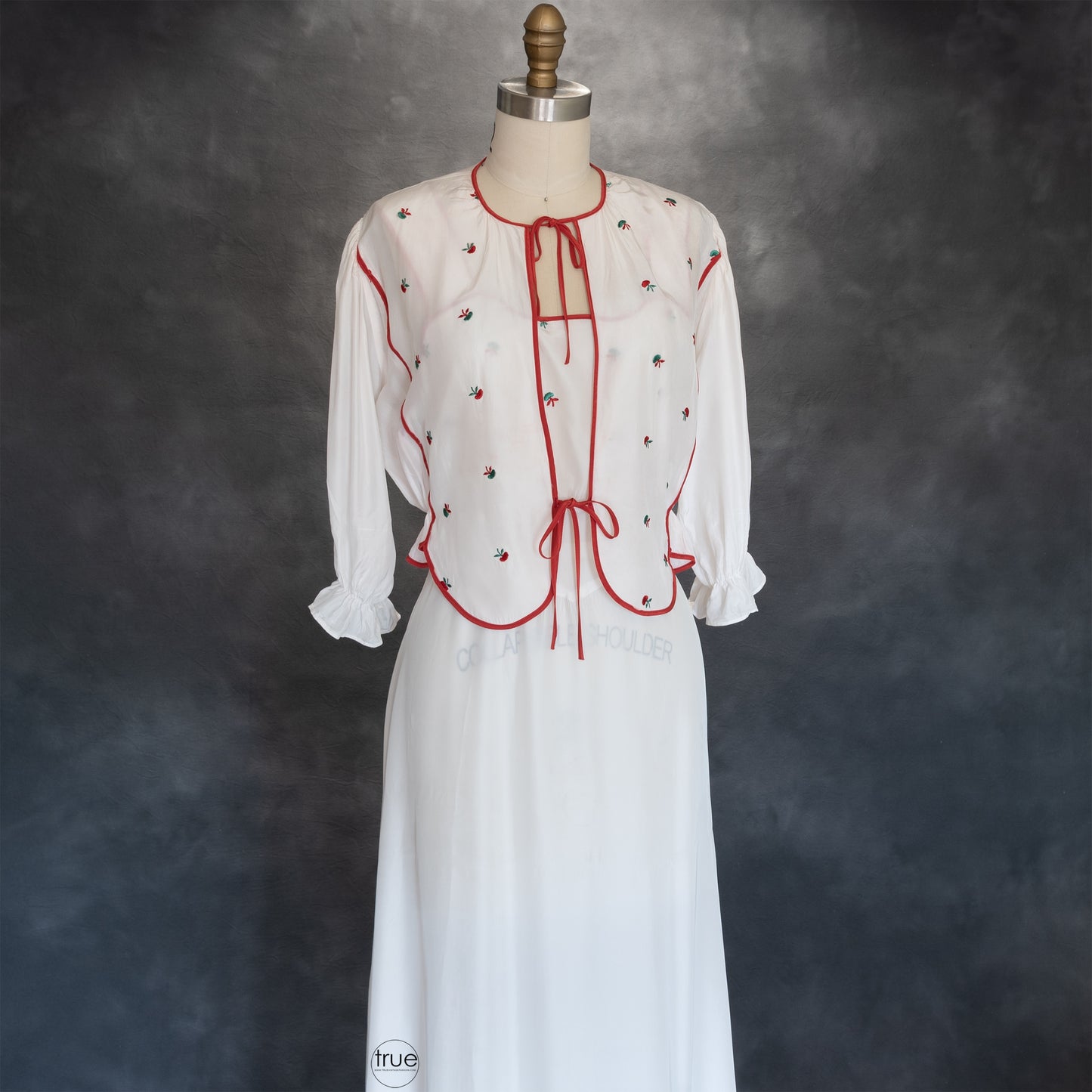 vintage 1940's nightgown ...embroidered MISS ELAINE white rayon nightie and bed jacket