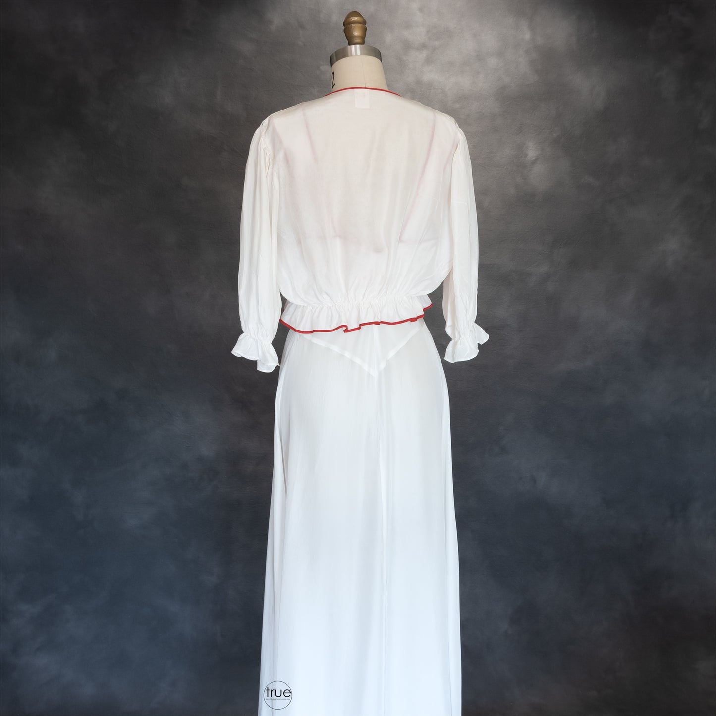 vintage 1940's nightgown ...embroidered MISS ELAINE white rayon nightie and bed jacket