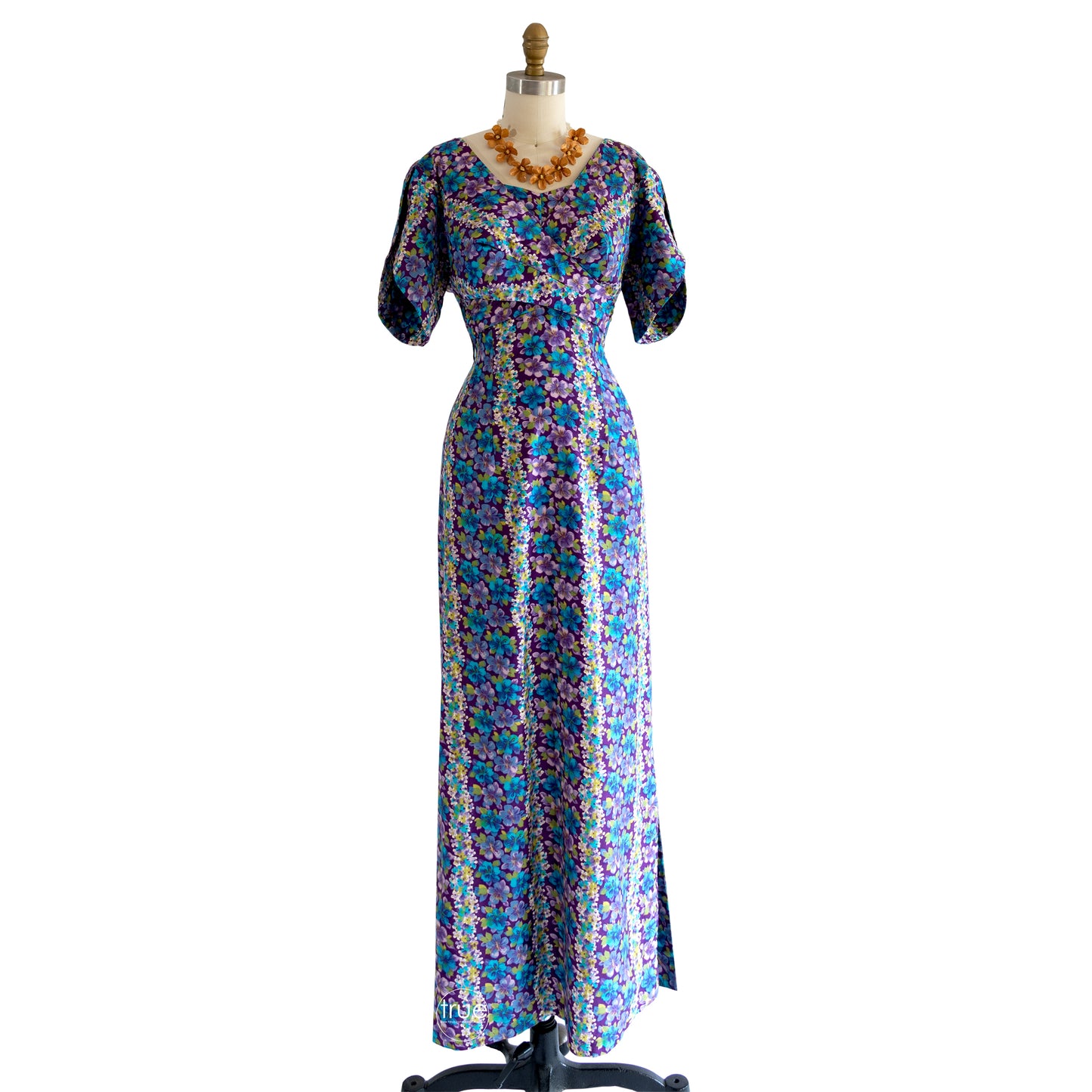 vintage 1960's dress ...beautiful NANI of Hawaii lei print cotton wrap bust midi hawaiian dress