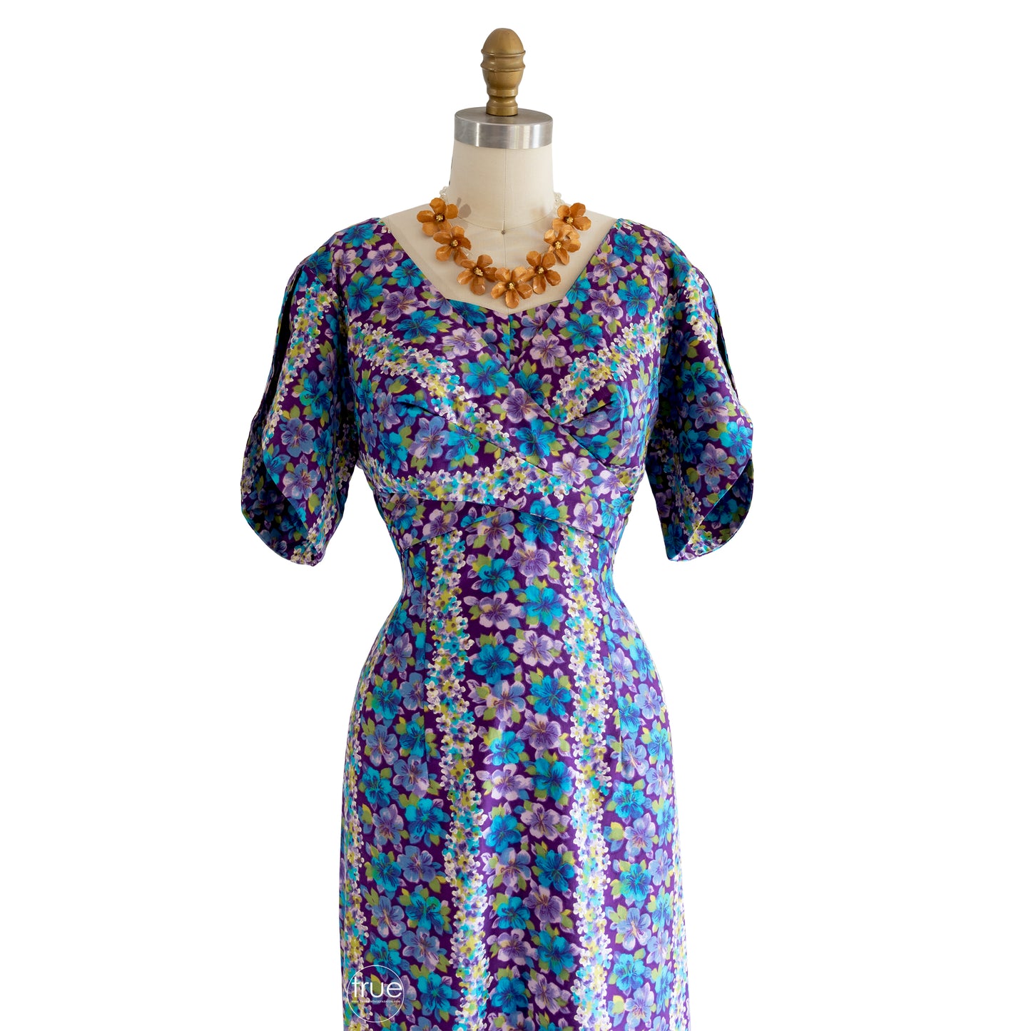 vintage 1960's dress ...beautiful NANI of Hawaii lei print cotton wrap bust midi hawaiian dress