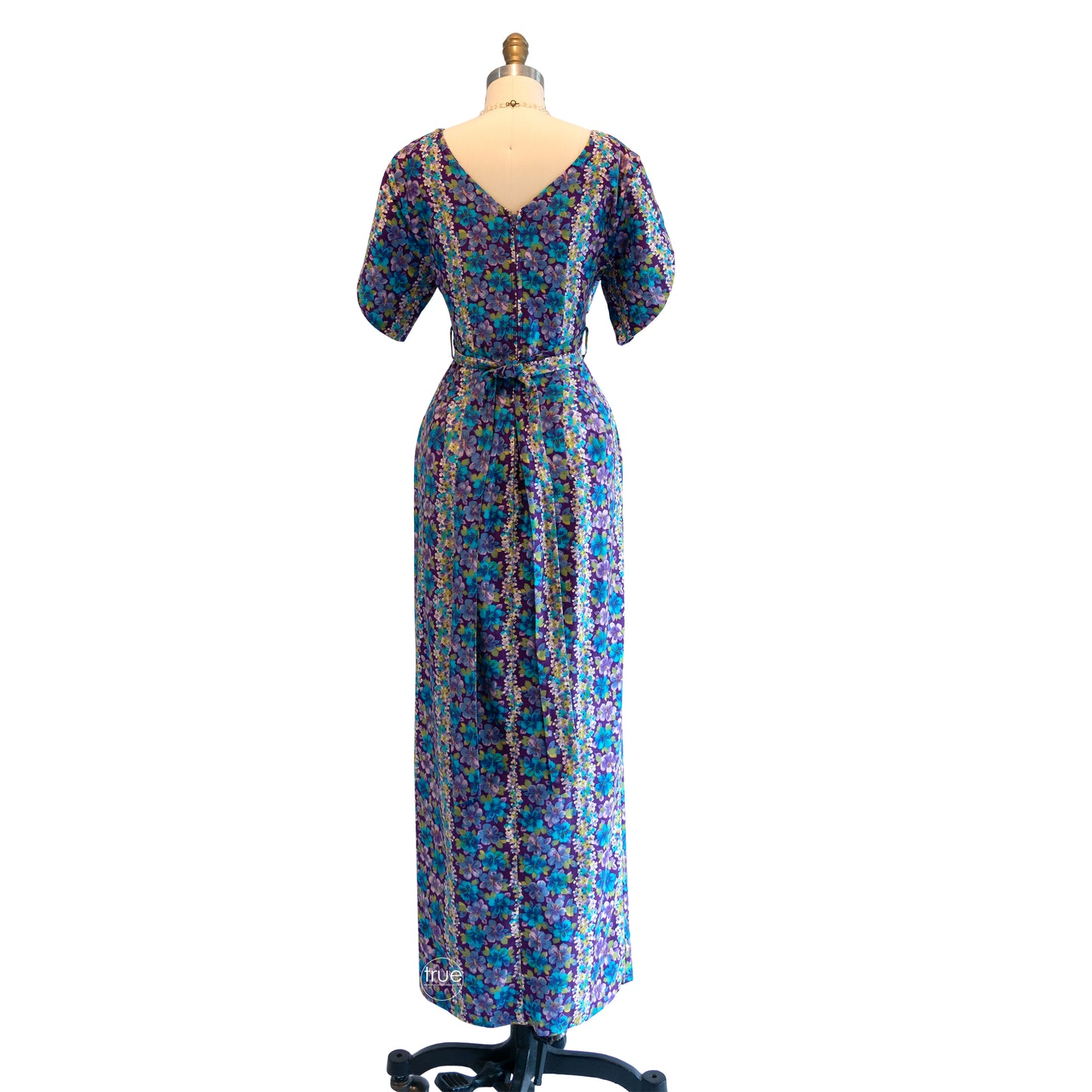 vintage 1960's dress ...beautiful NANI of Hawaii lei print cotton wrap bust midi hawaiian dress