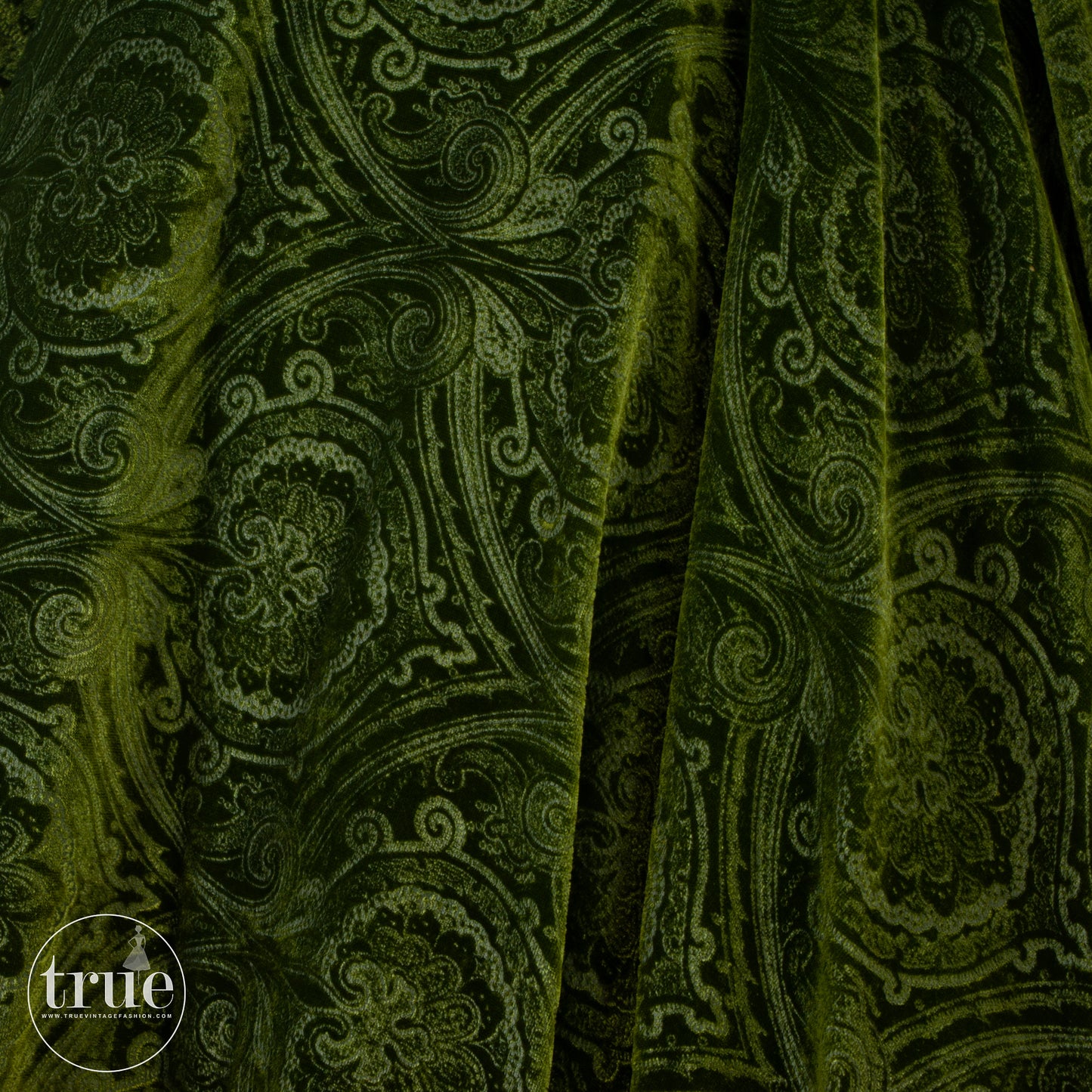 vintage 1950's 2 pc dress set ...gorgeous Nelly de Grab embossed green velvet skirt and top
