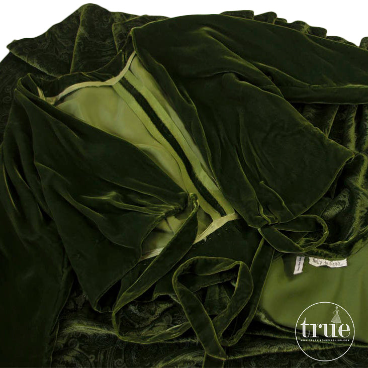 vintage 1950's 2 pc dress set ...gorgeous Nelly de Grab embossed green velvet skirt and top