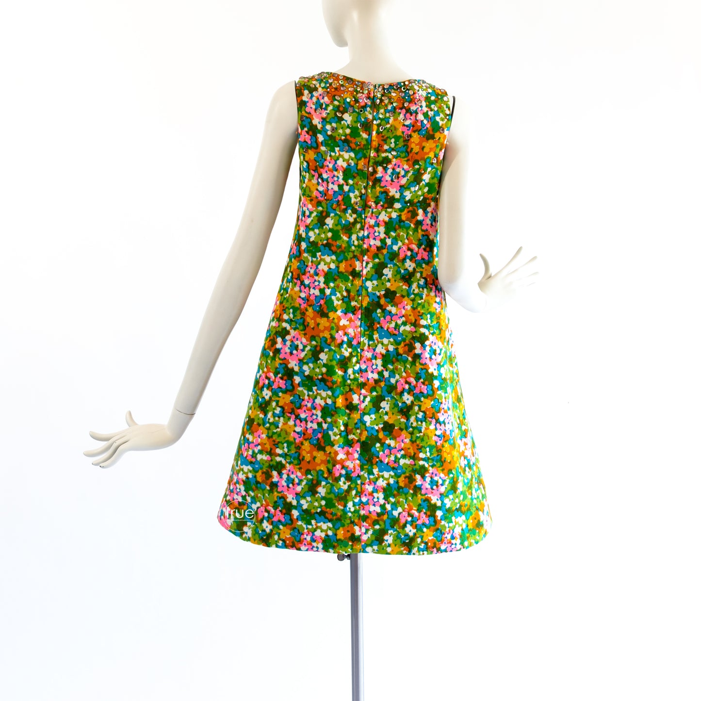 vintage 1960's dress ...designer OLE BORDEN for REMBRANDT jewel encrusted cotton flared shift