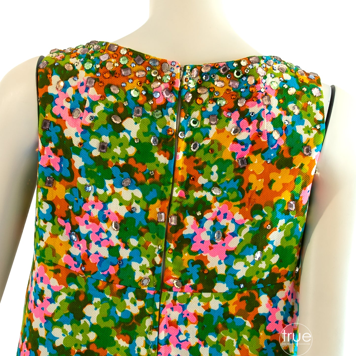 vintage 1960's dress ...designer OLE BORDEN for REMBRANDT jewel encrusted cotton flared shift