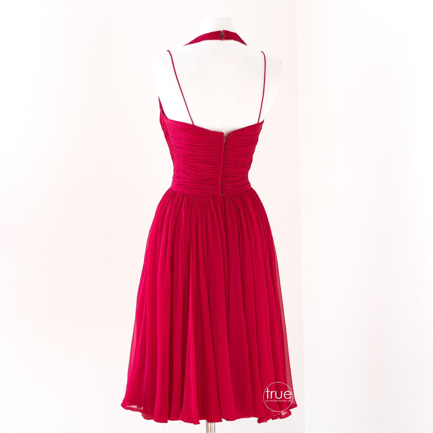vintage 1950's dress ...designer Jerry Parnis cherry chiffon halter dress