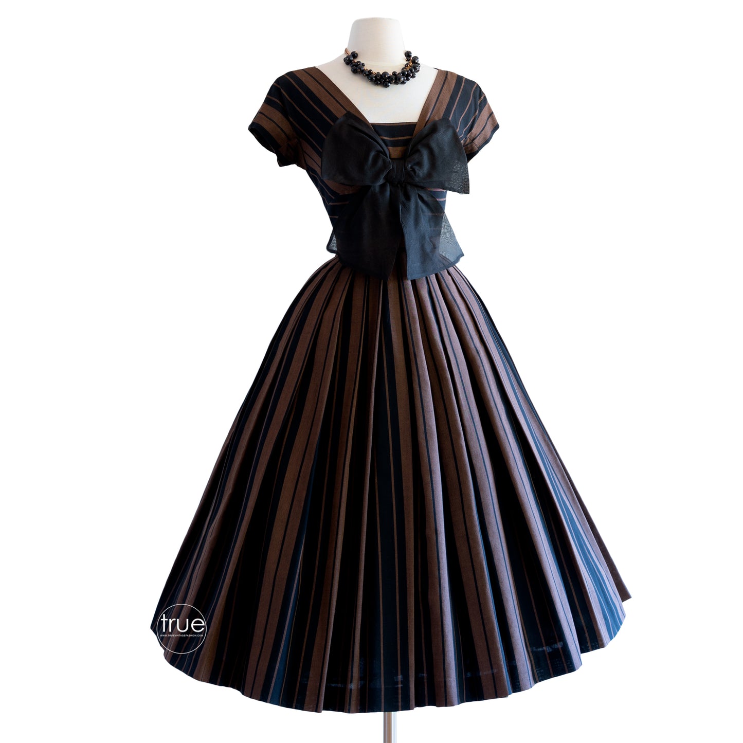 vintage 1950's dress ...best fall PAT HARTLY Original striped big bow dress