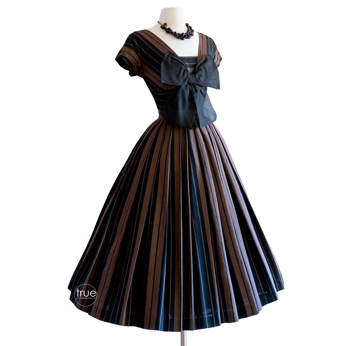vintage 1950's dress ...best fall PAT HARTLY Original striped big bow dress