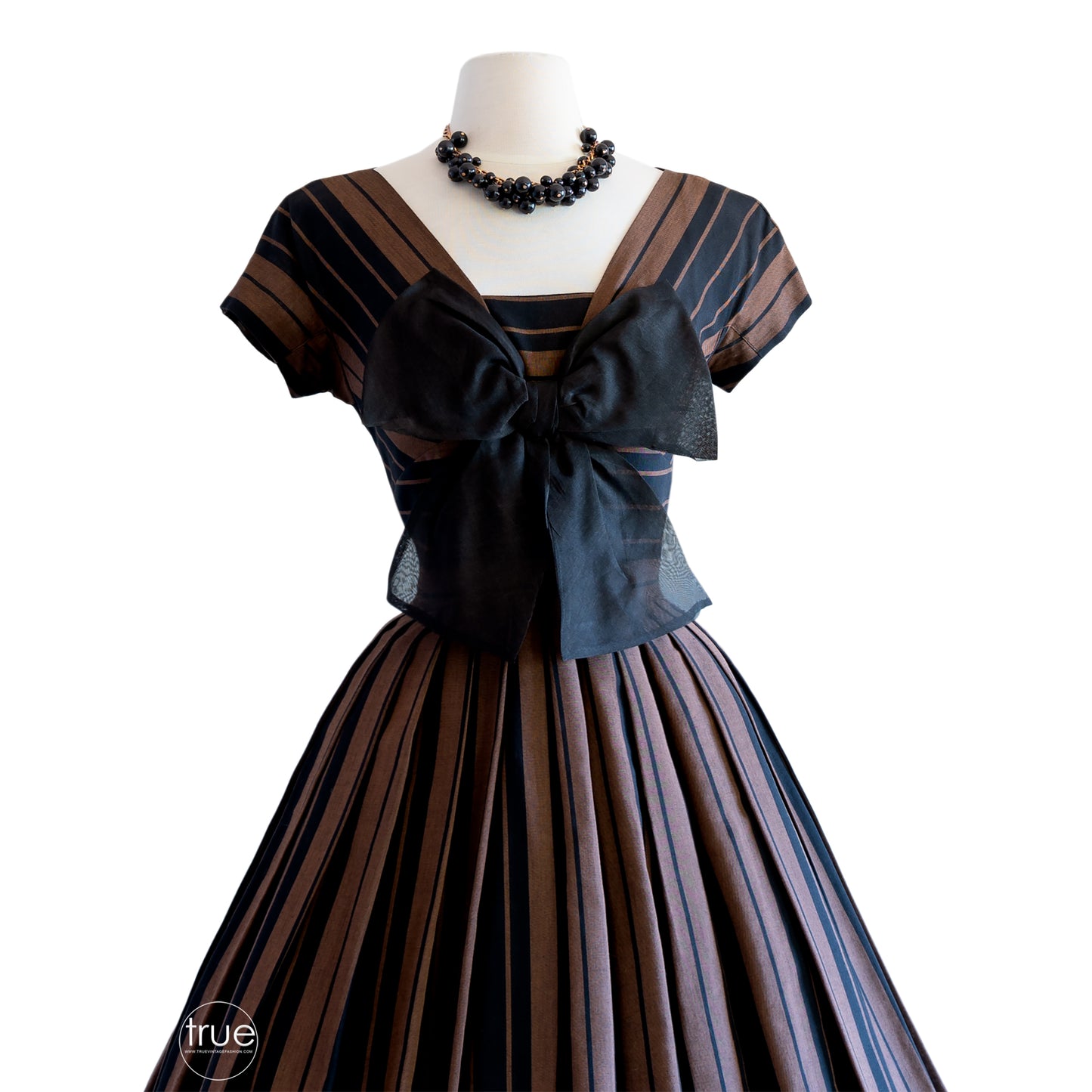 vintage 1950's dress ...best fall PAT HARTLY Original striped big bow dress