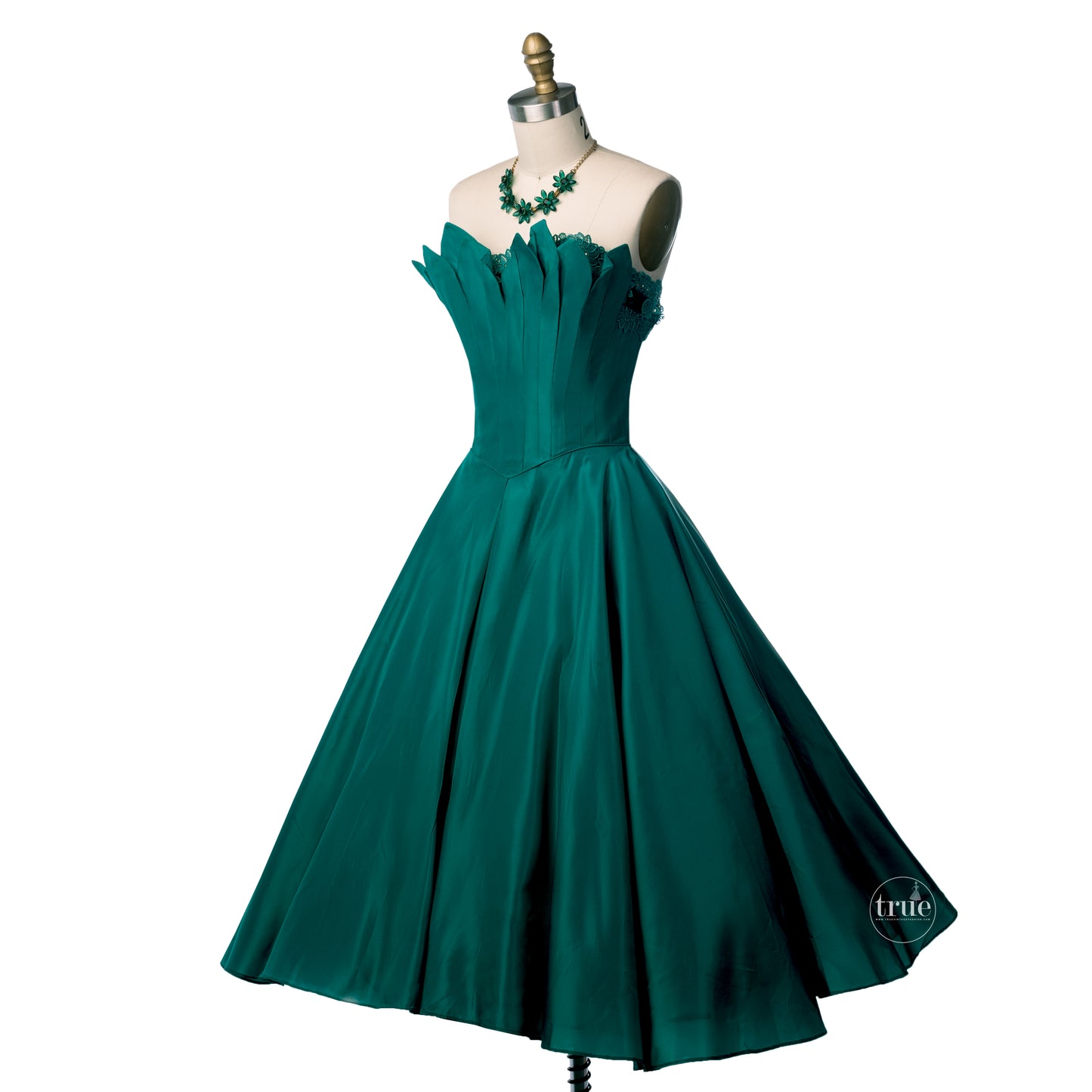 1950's Fred Perlberg Original emerald green petal bust dress