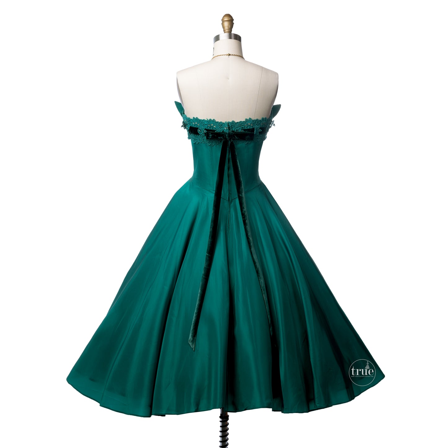 1950's Fred Perlberg Original emerald green petal bust dress