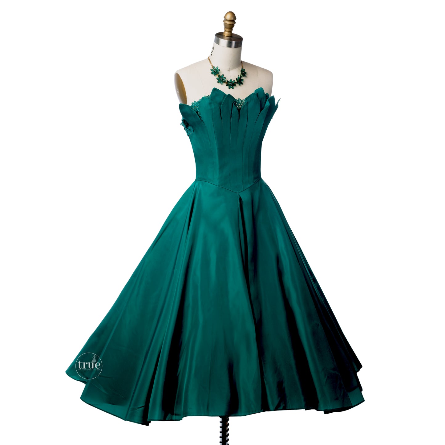 1950's Fred Perlberg Original emerald green petal bust dress