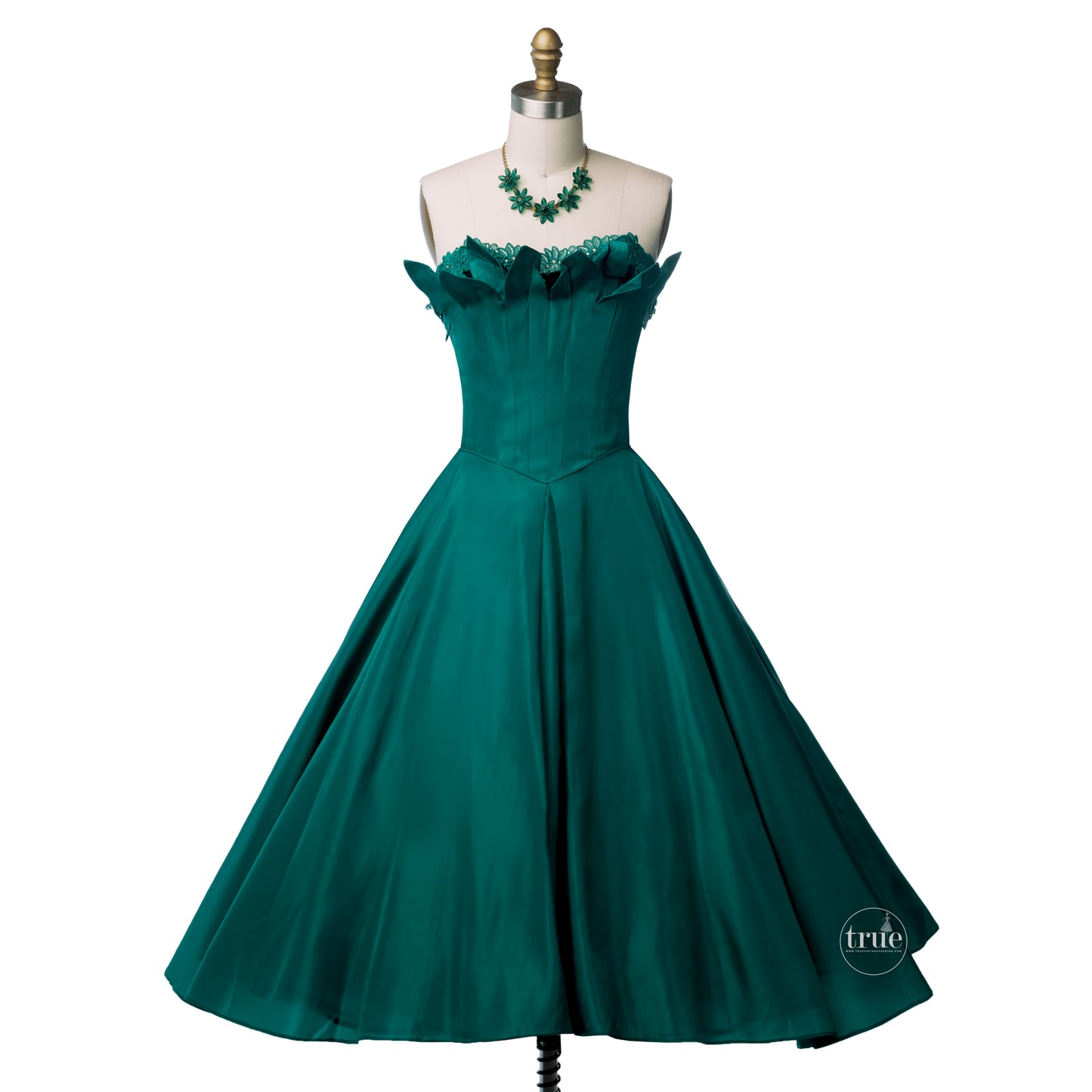 1950's Fred Perlberg Original emerald green petal bust dress