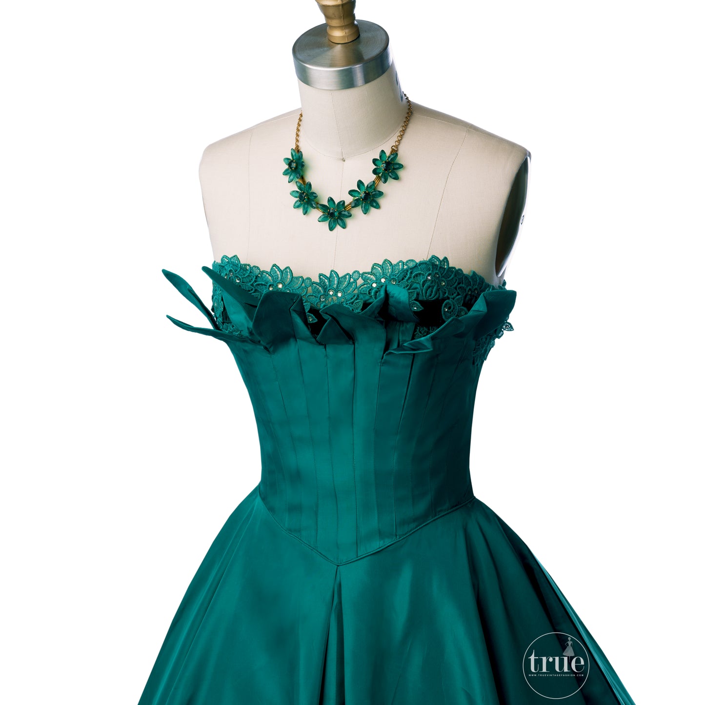 1950's Fred Perlberg Original emerald green petal bust dress