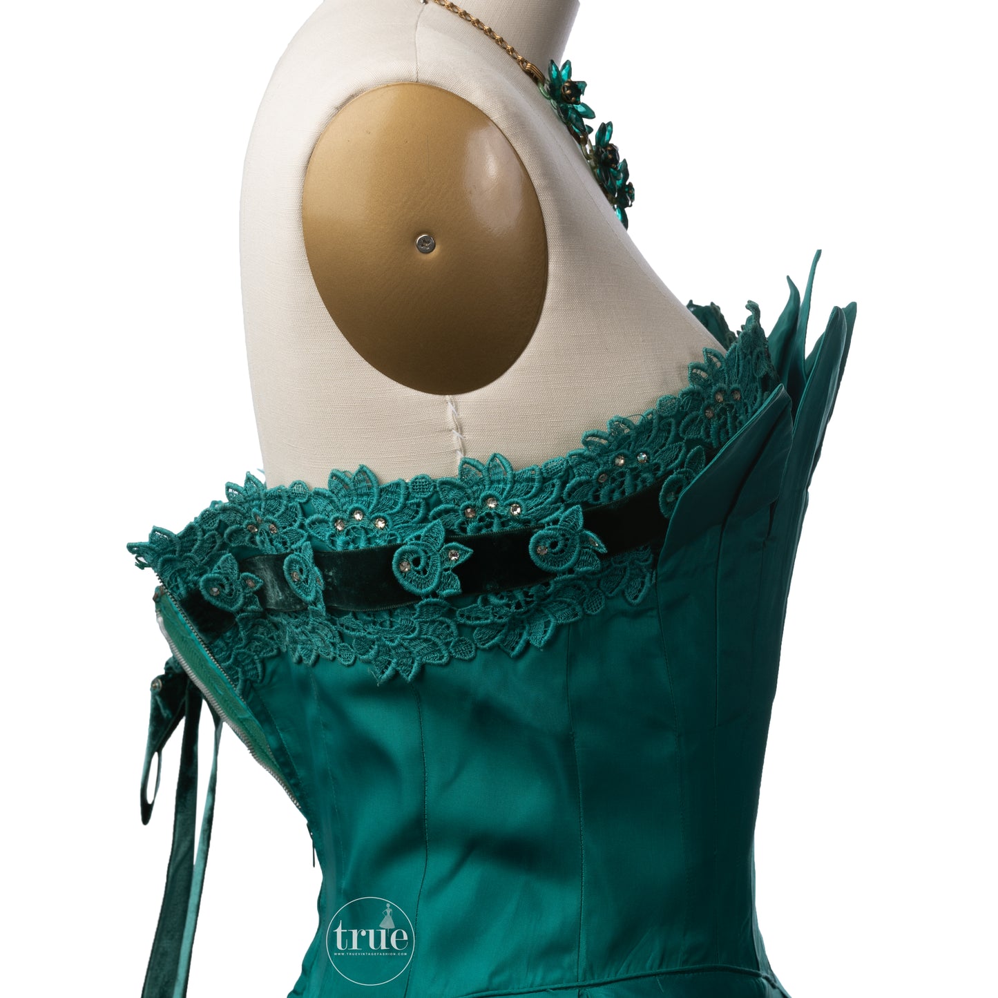 1950's Fred Perlberg Original emerald green petal bust dress