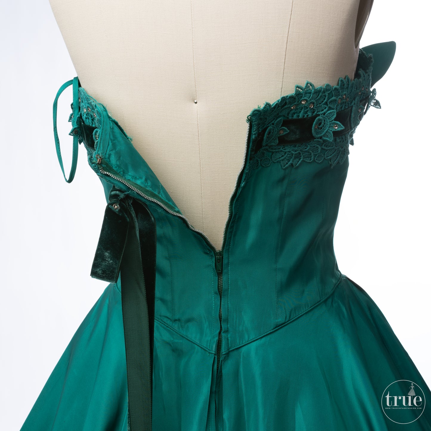 1950's Fred Perlberg Original emerald green petal bust dress