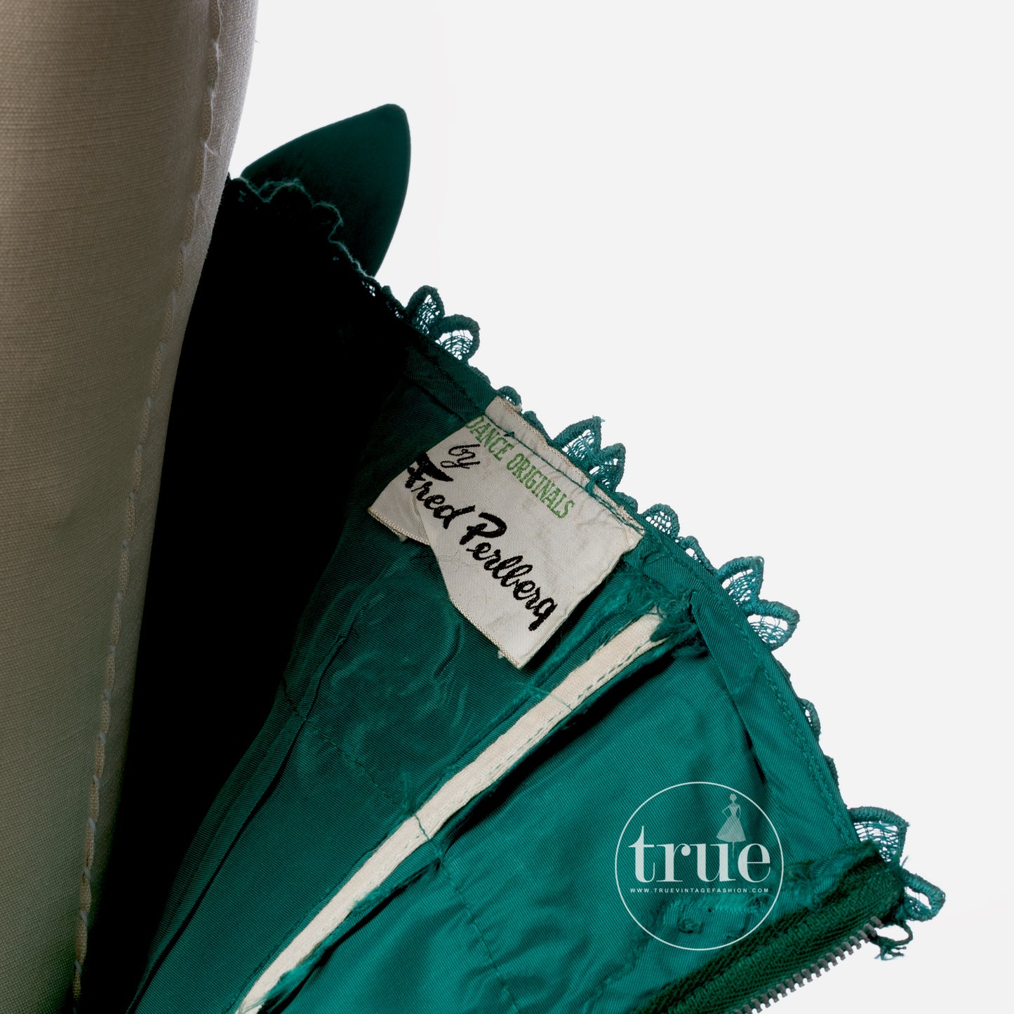 1950's Fred Perlberg Original emerald green petal bust dress