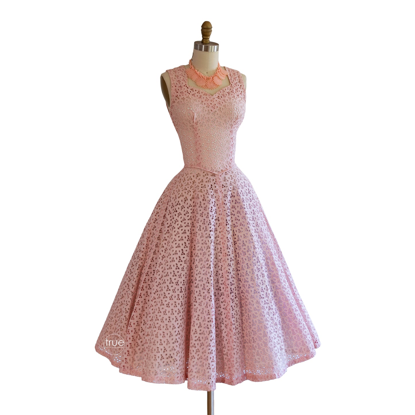 vintage 1950's dress ...flirty pretty in pink cotton eyelet semi sheer full skirt dress