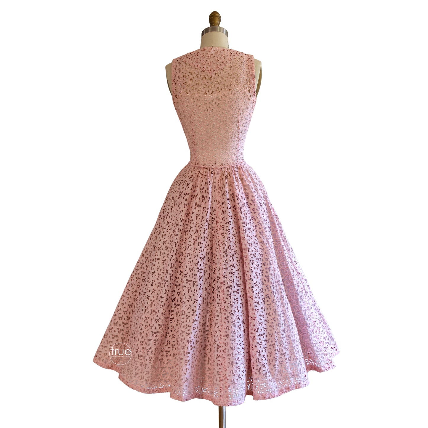 vintage 1950's dress ...flirty pretty in pink cotton eyelet semi sheer full skirt dress