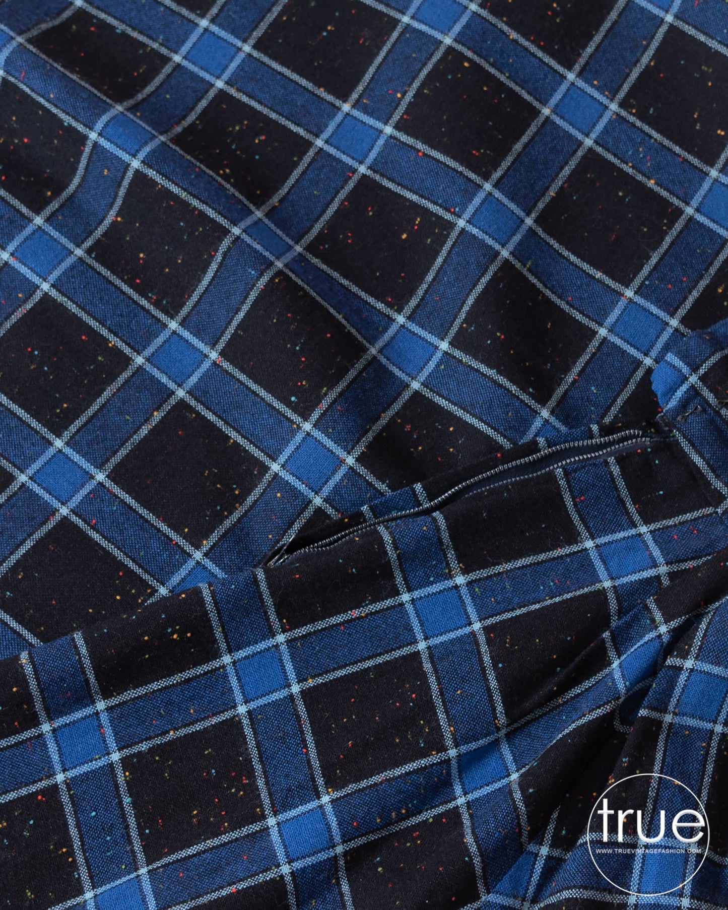 vintage 1950's dress ensemble ...2 piece top & skirt blue plaid RAINBOW confetti fleck