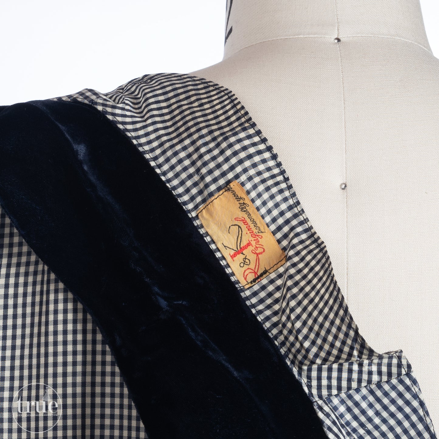 vintage 1940's dress ...fab R&K Originals Navy Blue Gingham Dress w/ BUTTONS