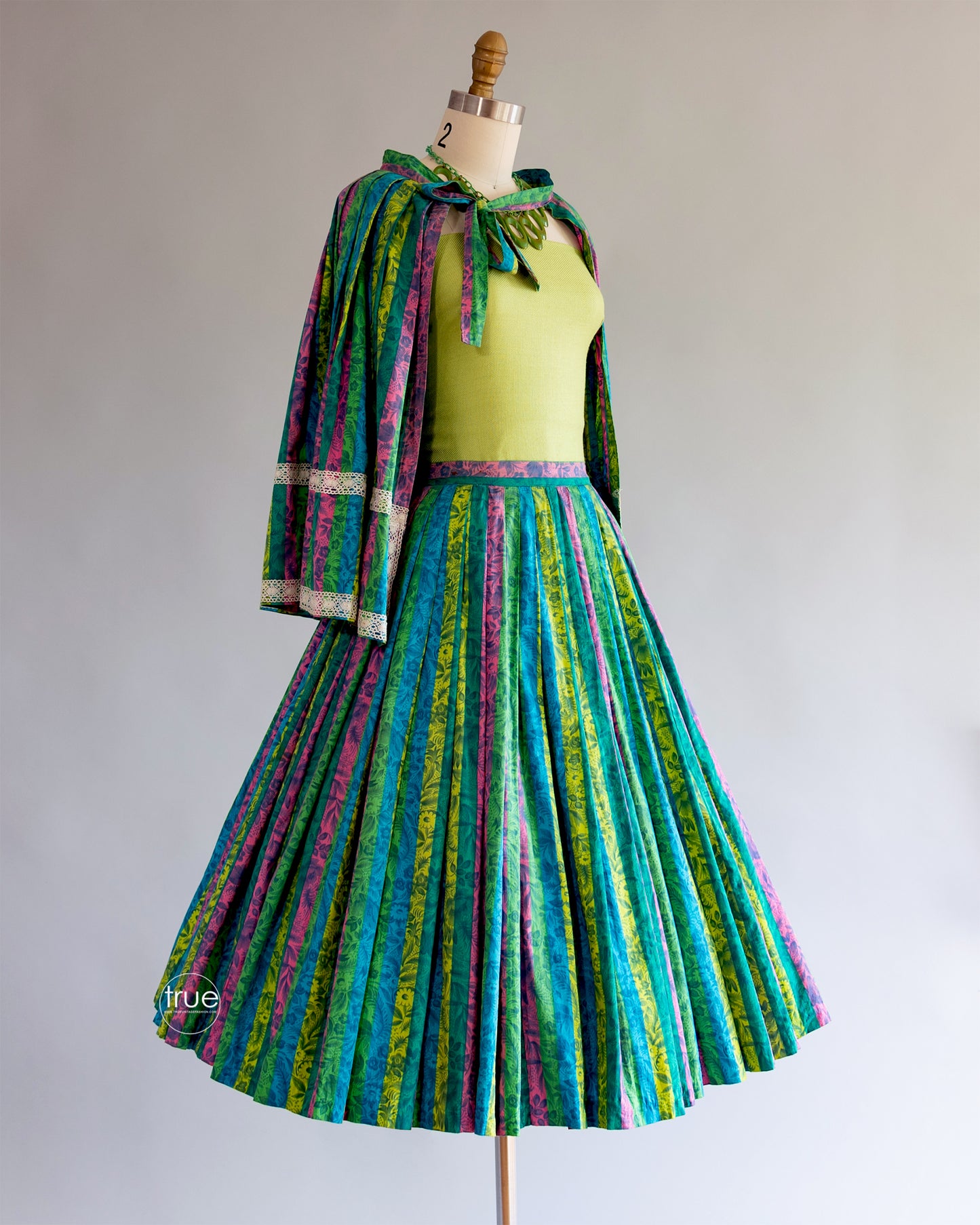 vintage 1950's skirt ...fabulous RAINBOW floral full CIRCLE skirt & cape/cover-up