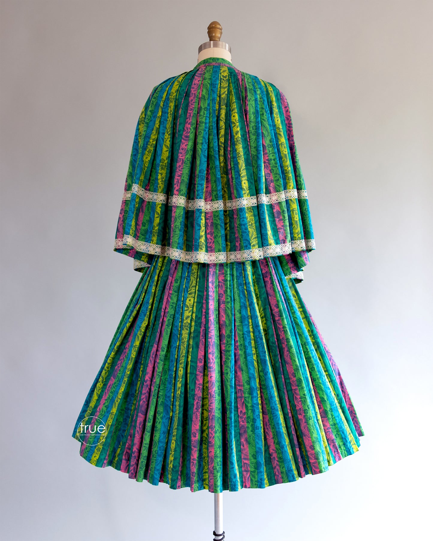 vintage 1950's skirt ...fabulous RAINBOW floral full CIRCLE skirt & cape/cover-up