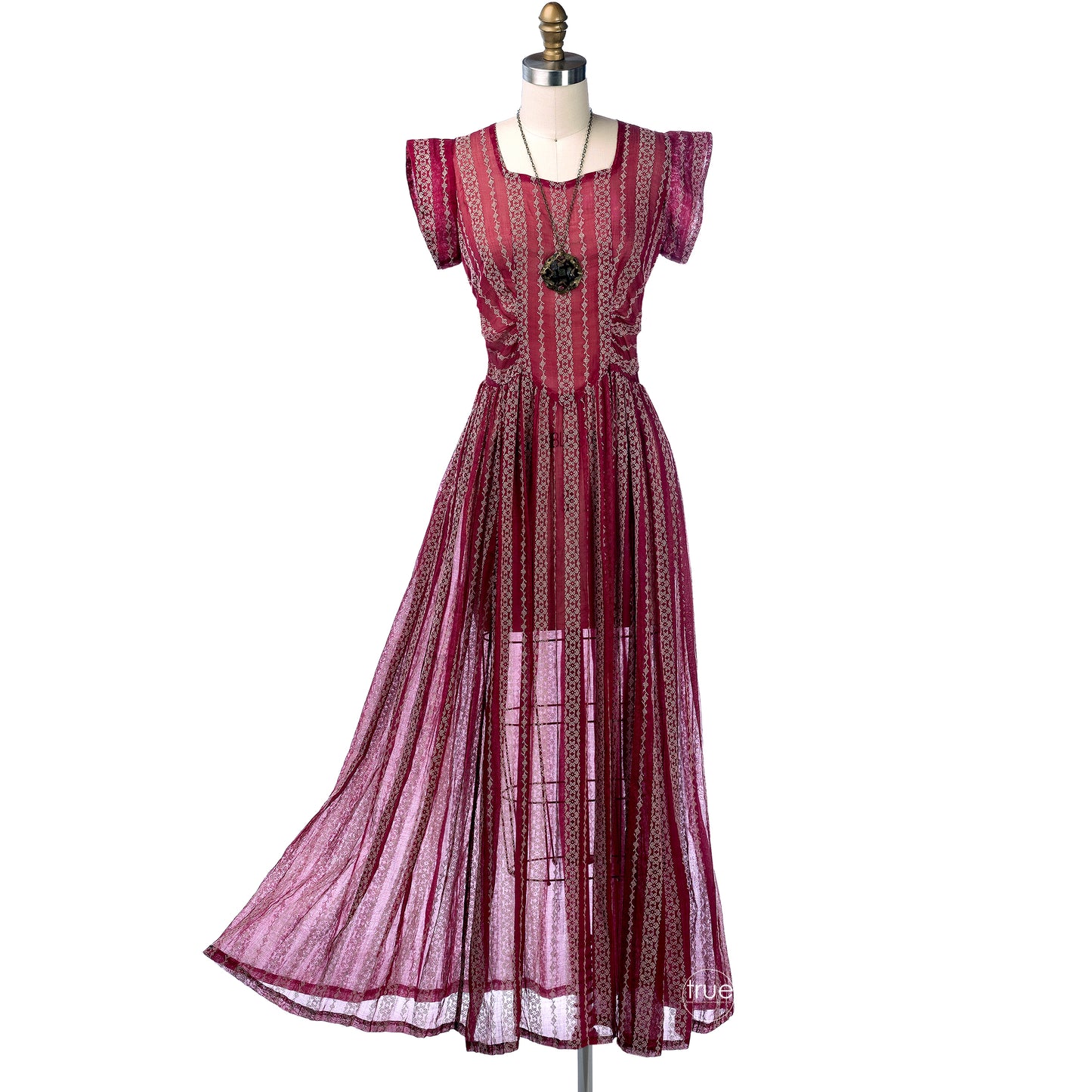 vintage 1930's dress ...flocked cranberry organza semi-sheer midi dress