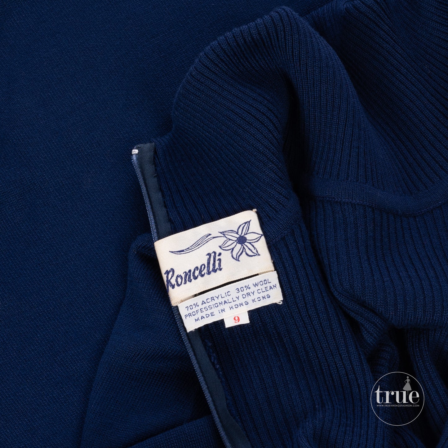 1960's Roncelli blue knit maxi dress