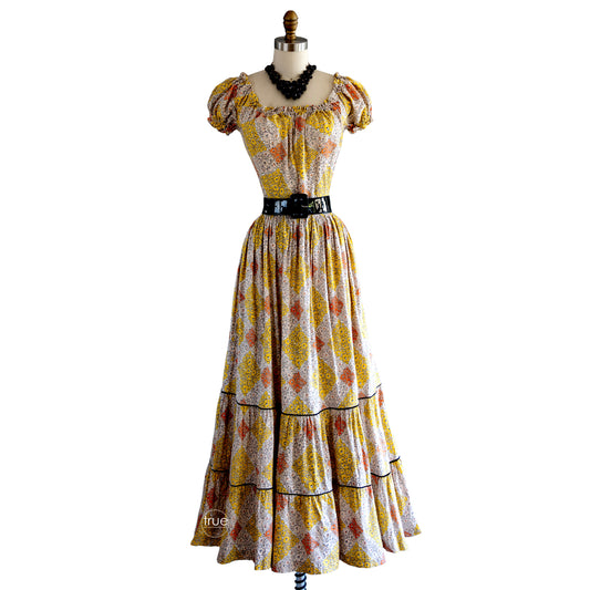 vintage 1940's dress ...Sue Mason by Saba of California floral patchwork print cotton piqué midi dress
