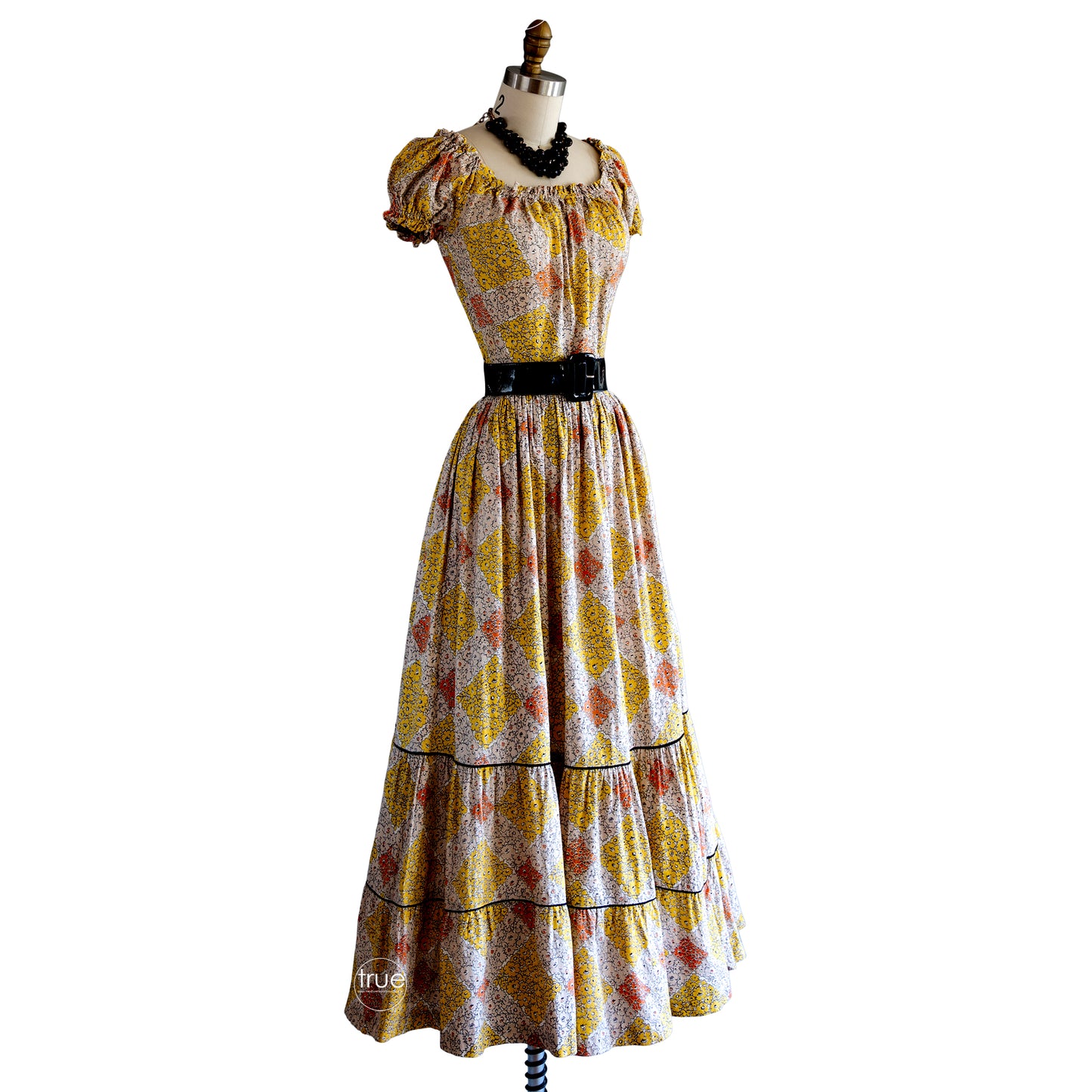 vintage 1940's dress ...Sue Mason by Saba of California floral patchwork print cotton piqué midi dress