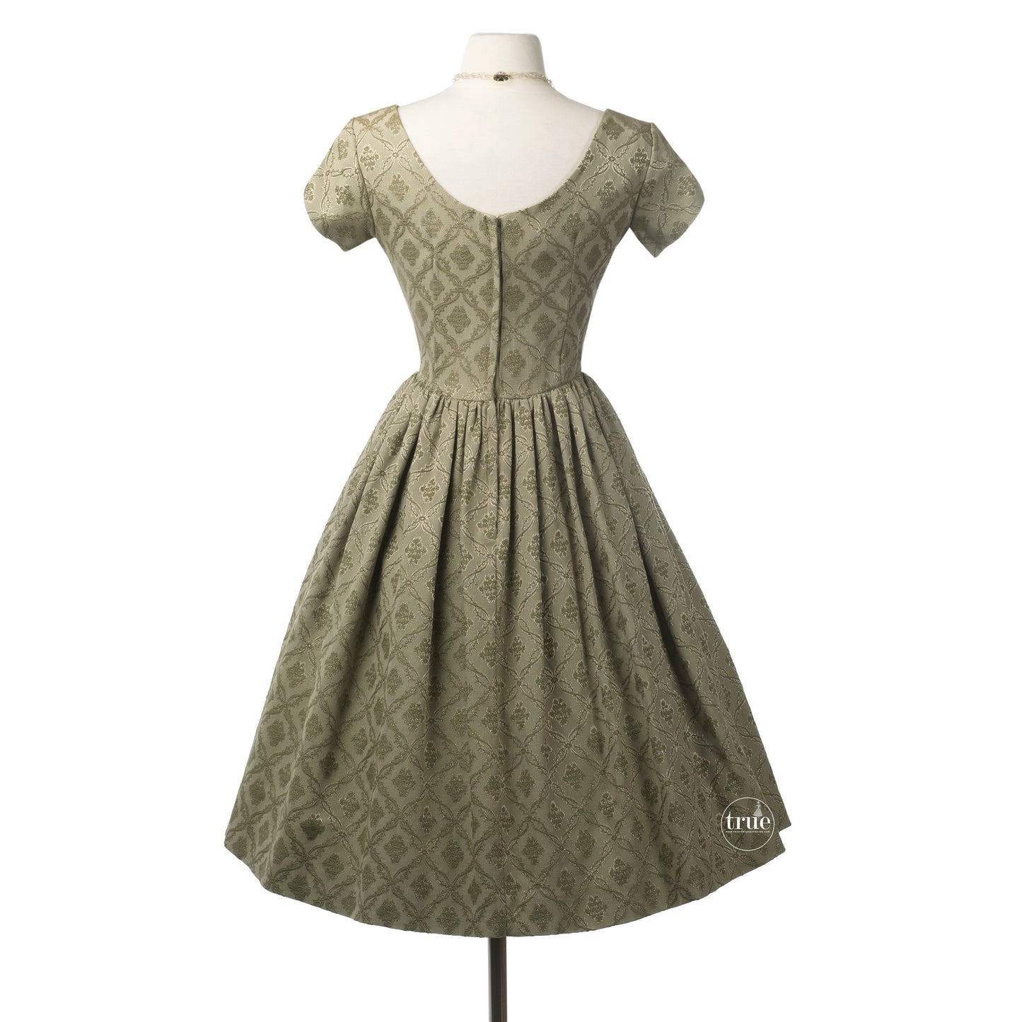 vintage 1950's dress ...pretty sage floral jacquard full skirt dress