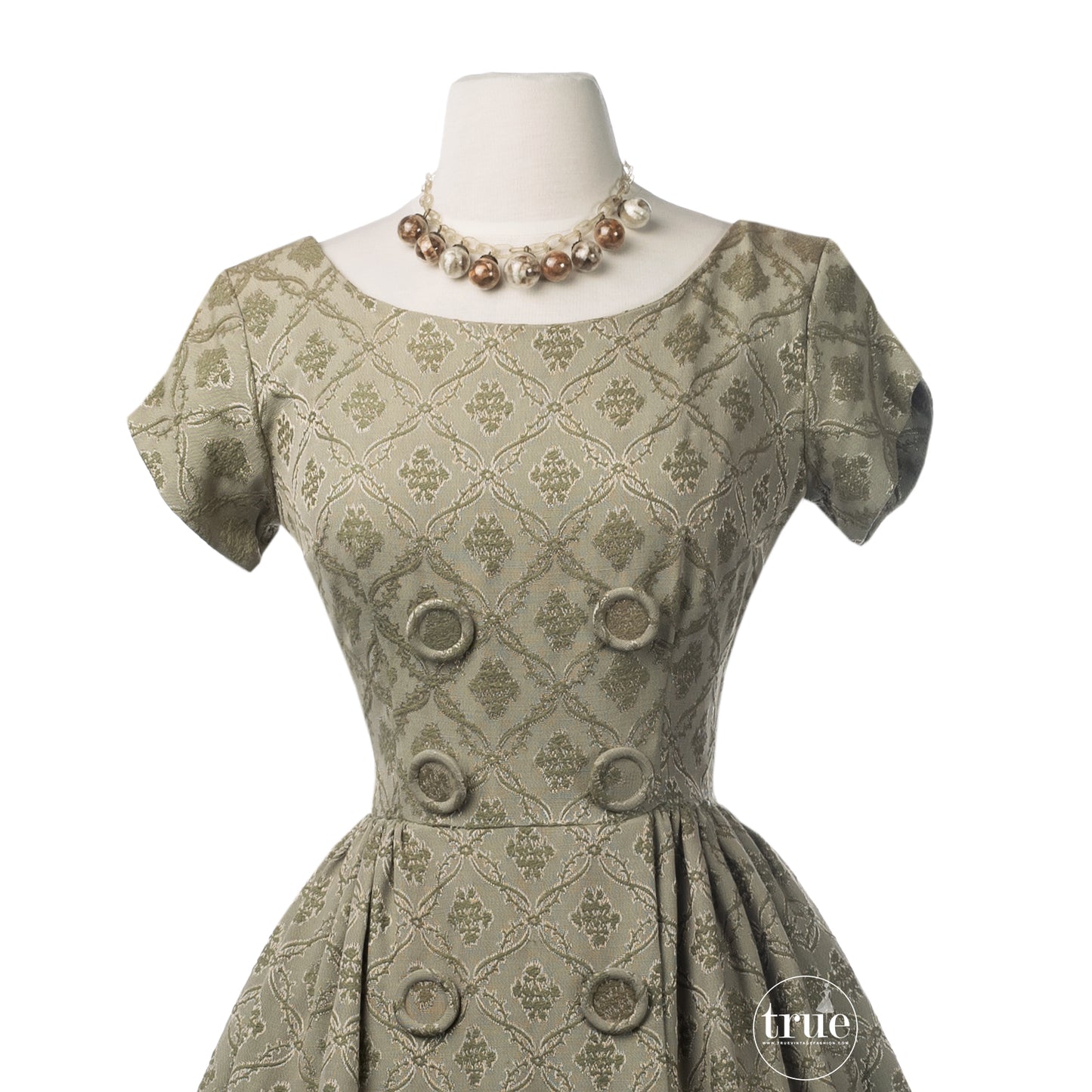 vintage 1950's dress ...pretty sage floral jacquard full skirt dress