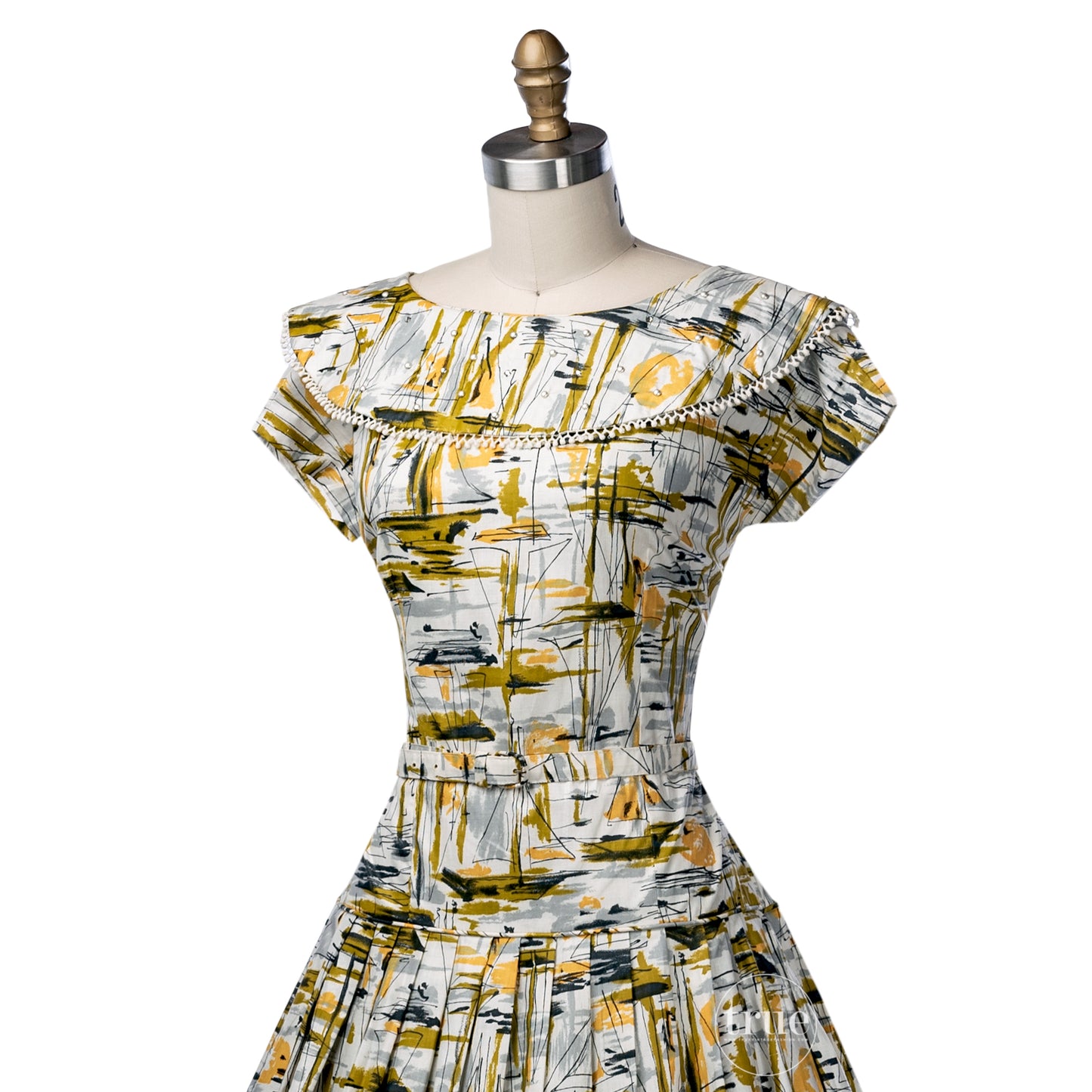 vintage 1950's dress ...deadstock hawaiian UKELELE cotton mid-century abstract sailboat dress
