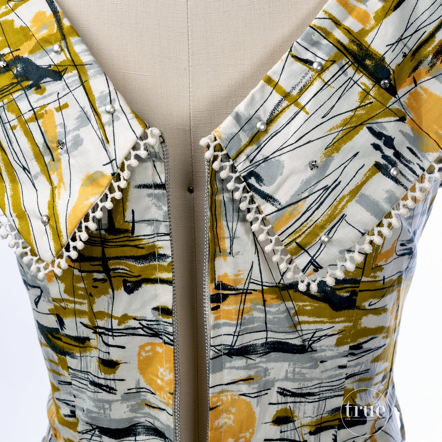 vintage 1950's dress ...deadstock hawaiian UKELELE cotton mid-century abstract sailboat dress