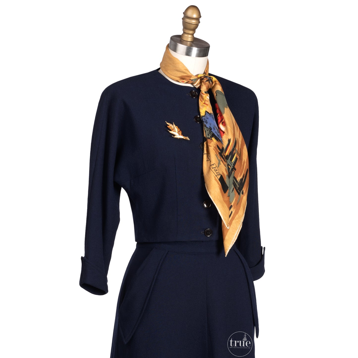 vintage 1940's suit ...authentic SANDRA SAGE creation navy wool skirt & jacket suit