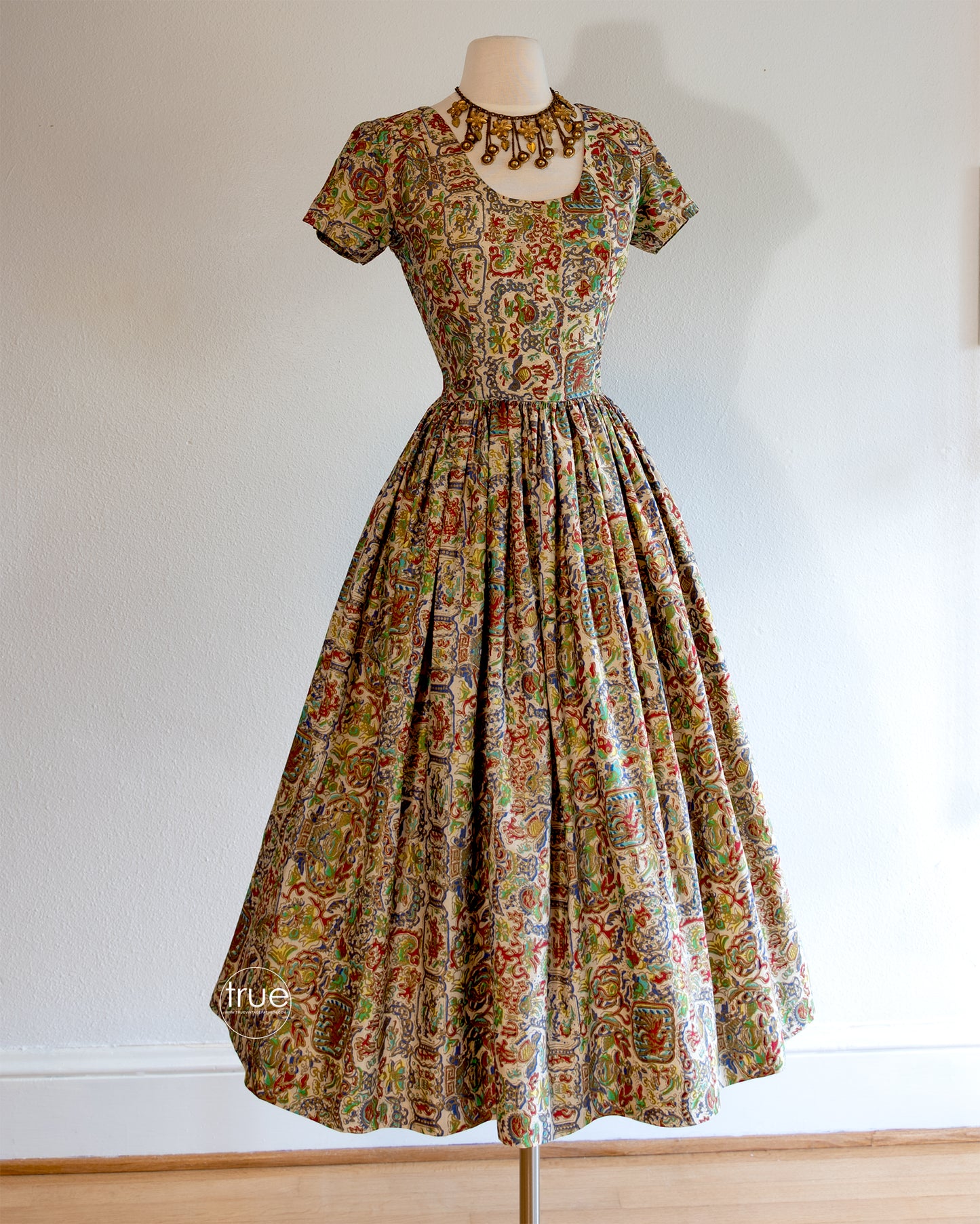 vintage 1950's dress ...coveted designer Carolyn Schnurer Flight of India dress