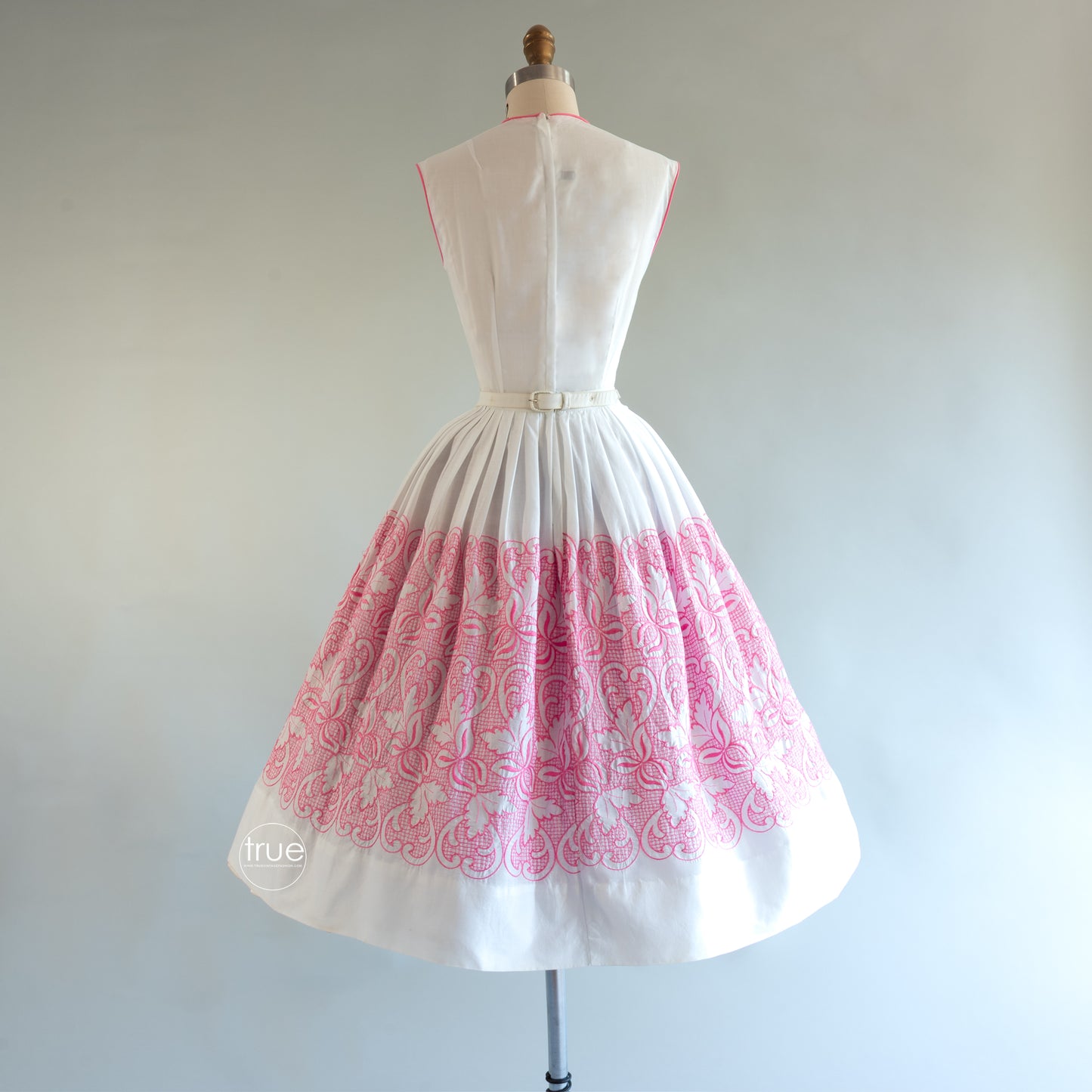 vintage 1950's dress ...unworn white w/pink floral embroidery spring summer staple