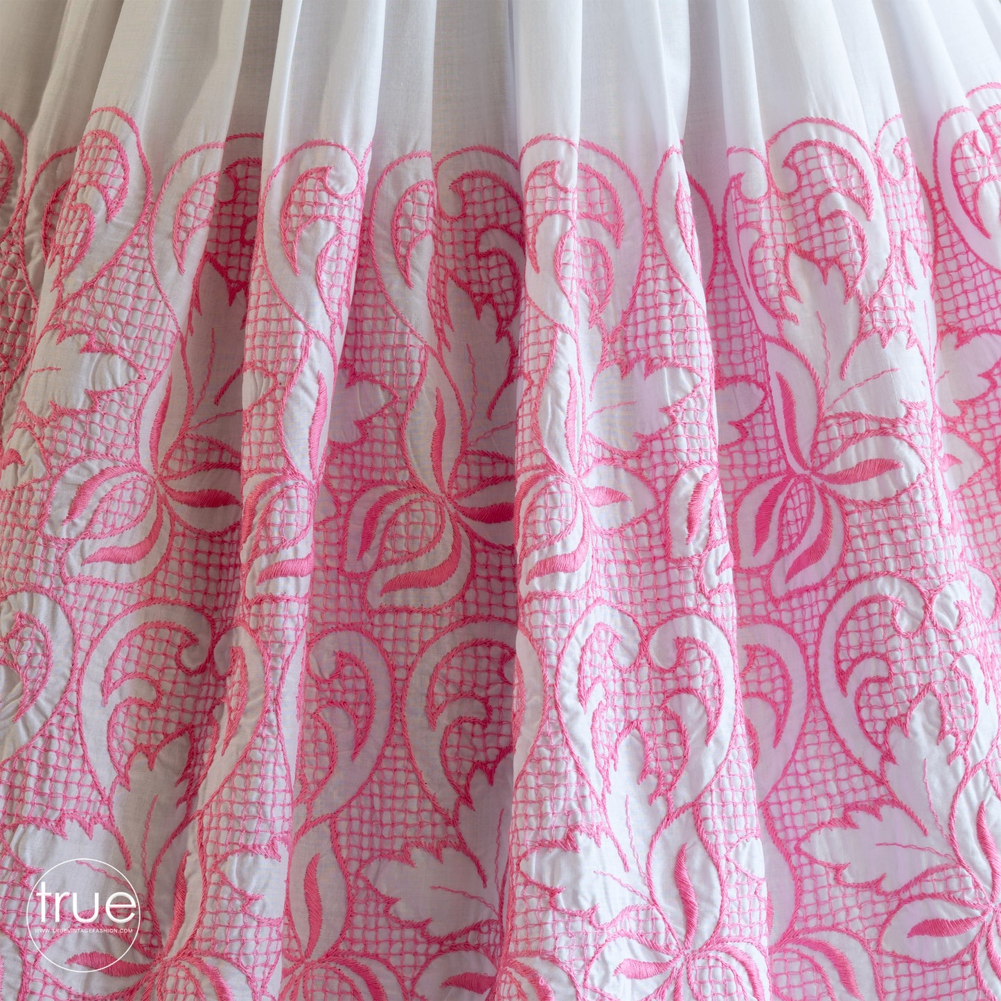 vintage 1950's dress ...unworn white w/pink floral embroidery spring summer staple